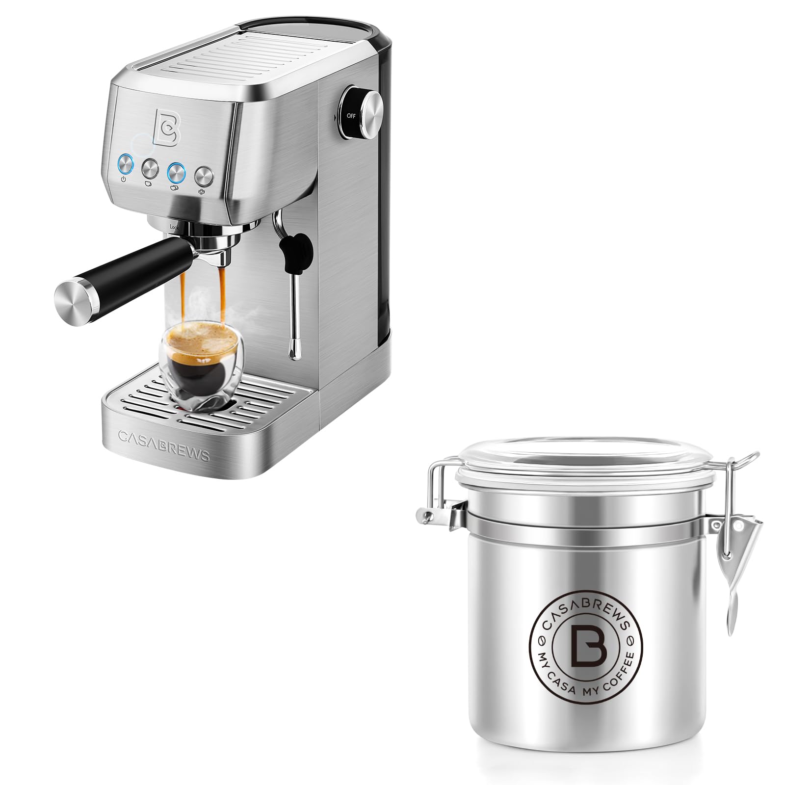 CASABREWS 20 Bar Espresso Machine with 8 oz Coffee Storage Container - Professional Barista-Grade Coffee Maker for Home & Office - Perfect for Lattes, Cappuccinos & Espresso Drinks
