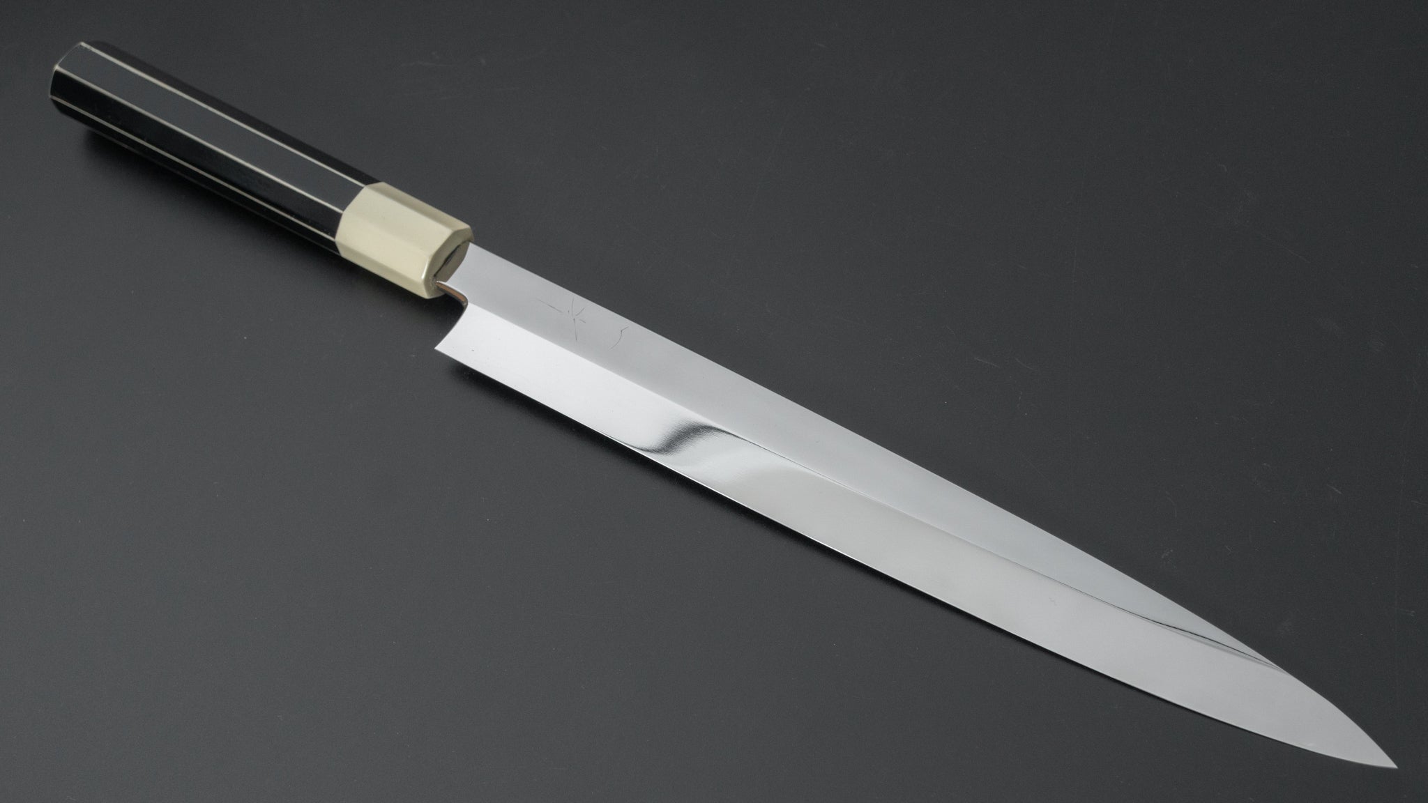 Premium Hitohira Yamatsuka Mosuke Mirror Polished Ginsan Honyaki Yanagiba 270mm Sushi Knife - Black & White Lacquered Handle with Saya - Perfect for Sushi Chefs & Japanese Cuisine Preparation