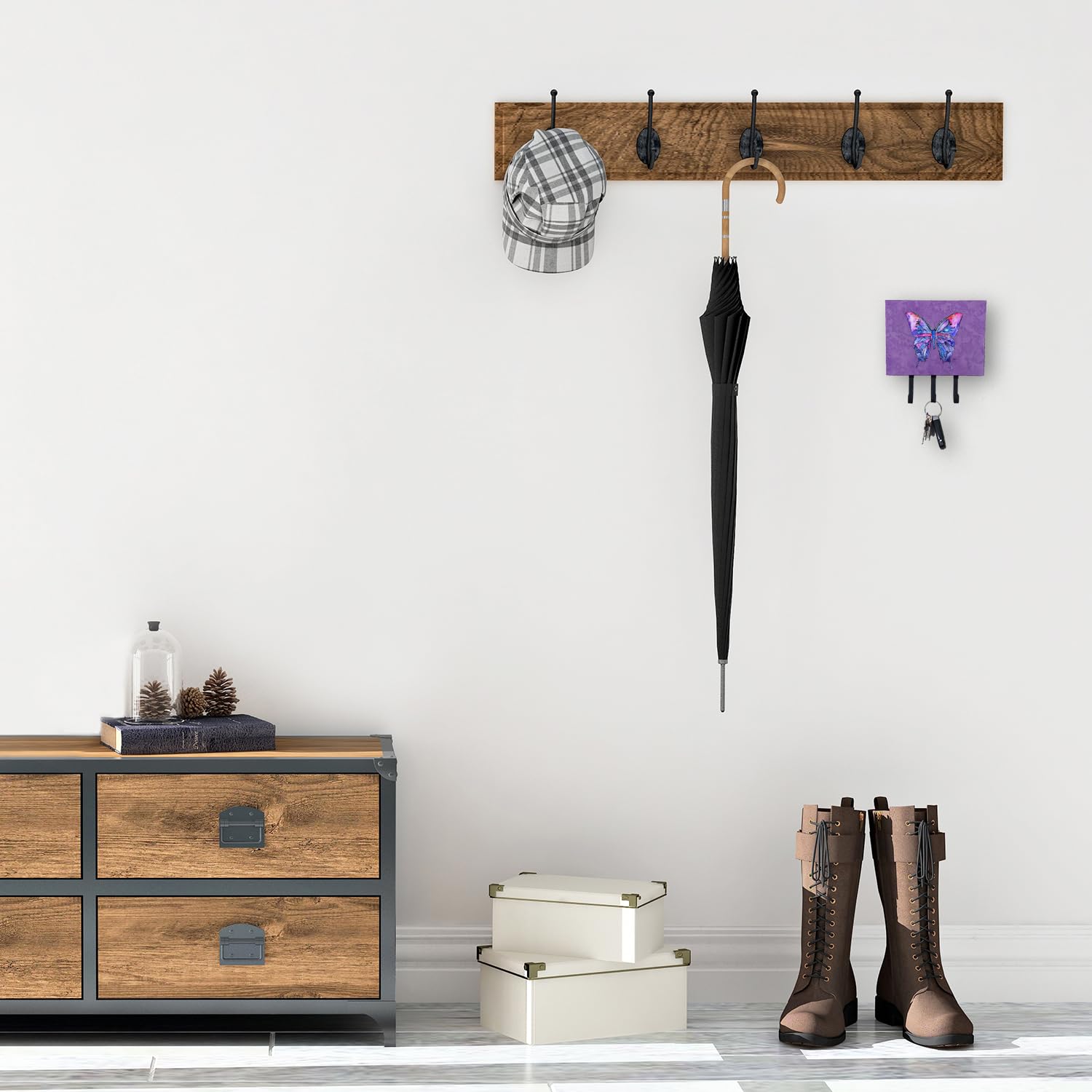 Caroline's Treasures 8860TH68 Butterfly Wall Hook Key Holder - Purple Leash & Key Organizer, Coat Rack Wall Mount with Hooks for Keys, Towels, Aprons, Leashes - Perfect for Entryway, Kitchen, Bathroom & Mudroom Organization
