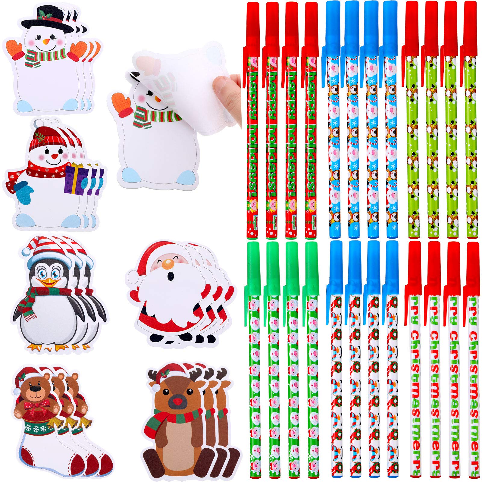 Outus 18-Piece Christmas Notepad Set - Festive Snowman Design Sticky Notes with 24 Ballpoint Pens for Office, School, Home & Holiday Planning | Self-Stick Memo Pads for Work, Study & Gift Giving