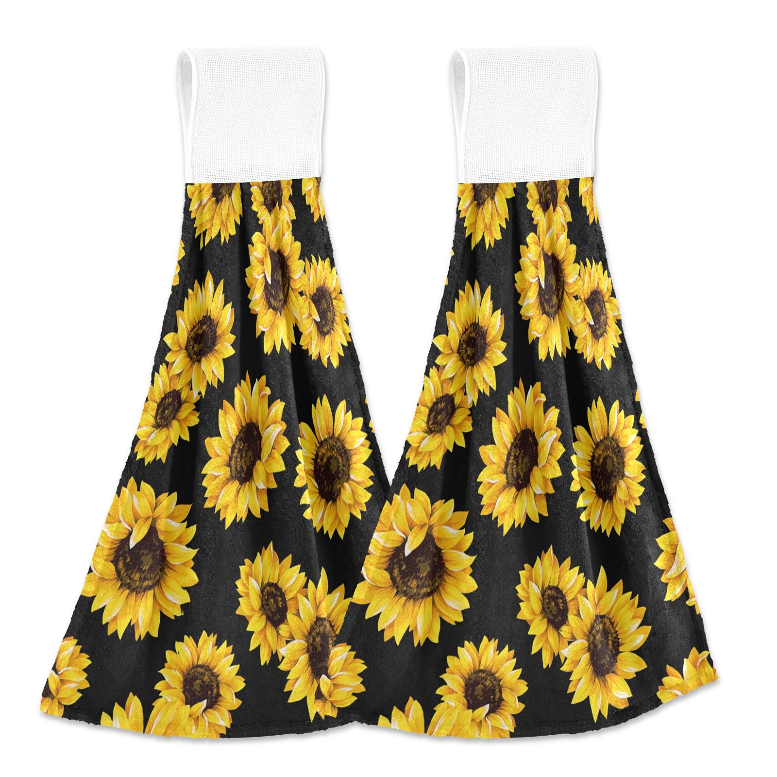 Sunflower Printed Hand Towels - Set of 2 | Fast Absorbing Kitchen & Bath Towels | Dish Drying, Gym, Home Decor | Soft & Durable for Everyday Use