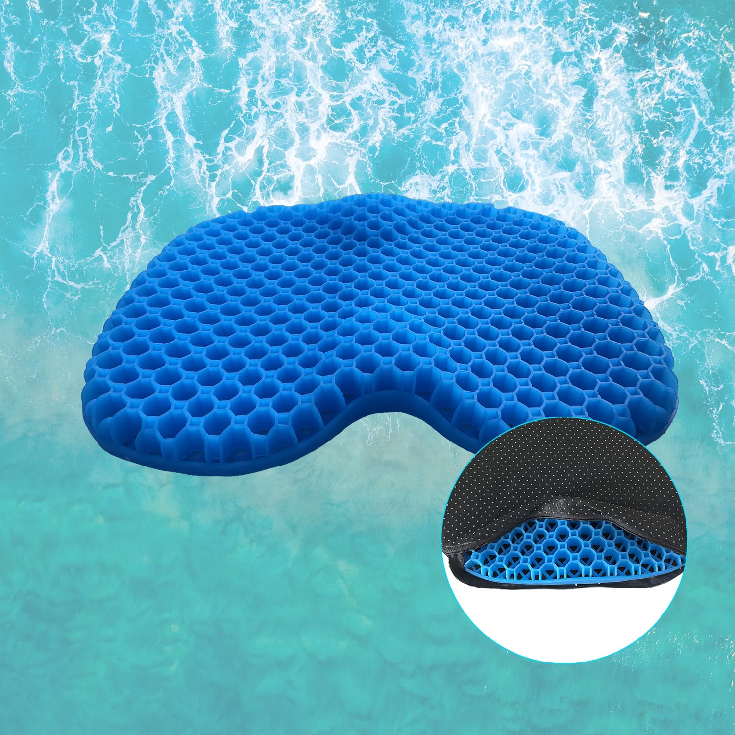 **Non-Slip Waterproof Gel Kayak Seat Cushion with Black Cover – Comfortable Boat Canoe Rowing Pad for Sit-In Kayak Chairs – Durable Kayak Accessories (Blue) – Perfect for Kayaking, Canoeing, and Outdoor Water Sports**