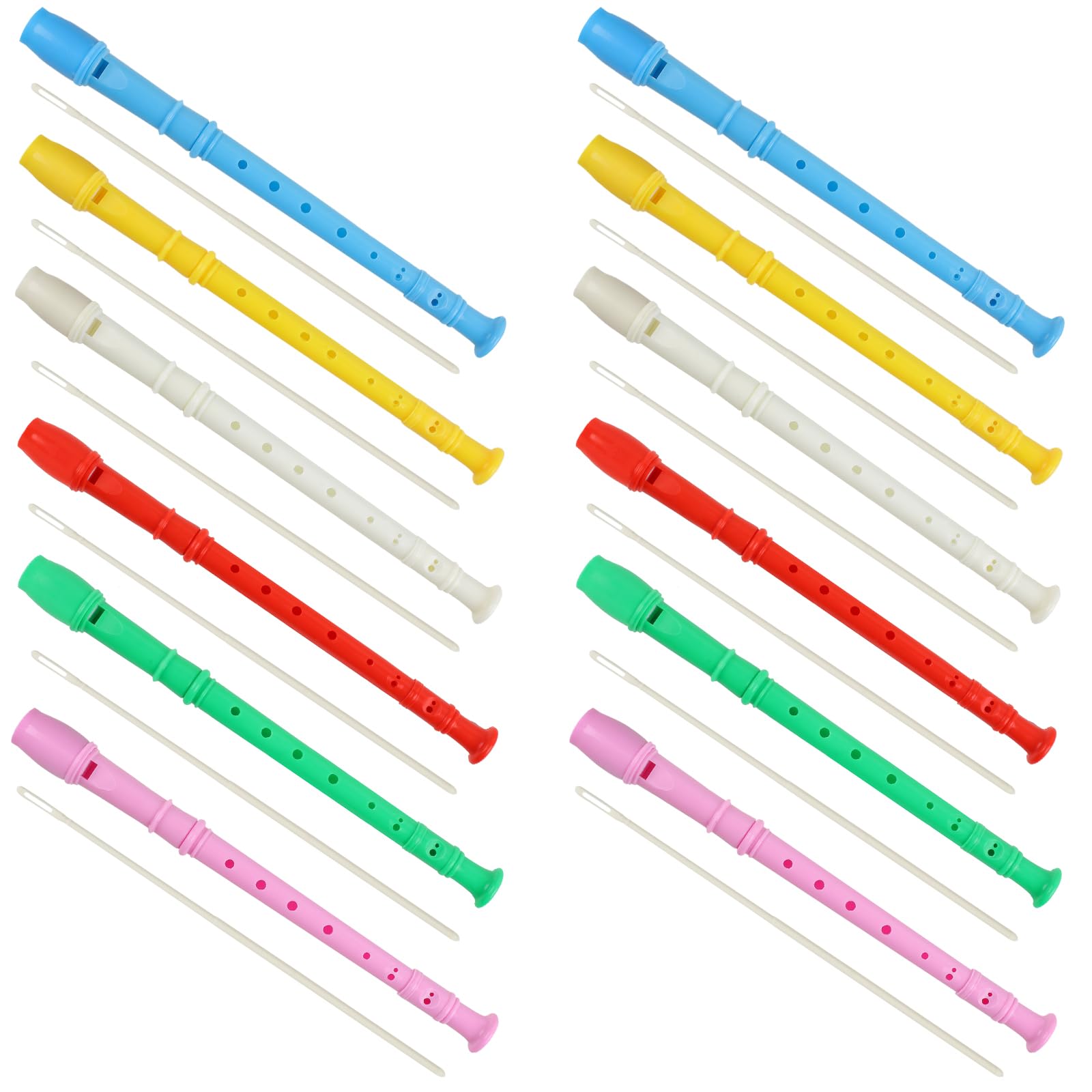 12-Piece German Style Soprano Recorder Set - 8 Hole Plastic Descant Flute with Cleaning Rod for Kids, Students & Beginners - 6 Color Options - Perfect for Music Class, School Bands & Home Practice