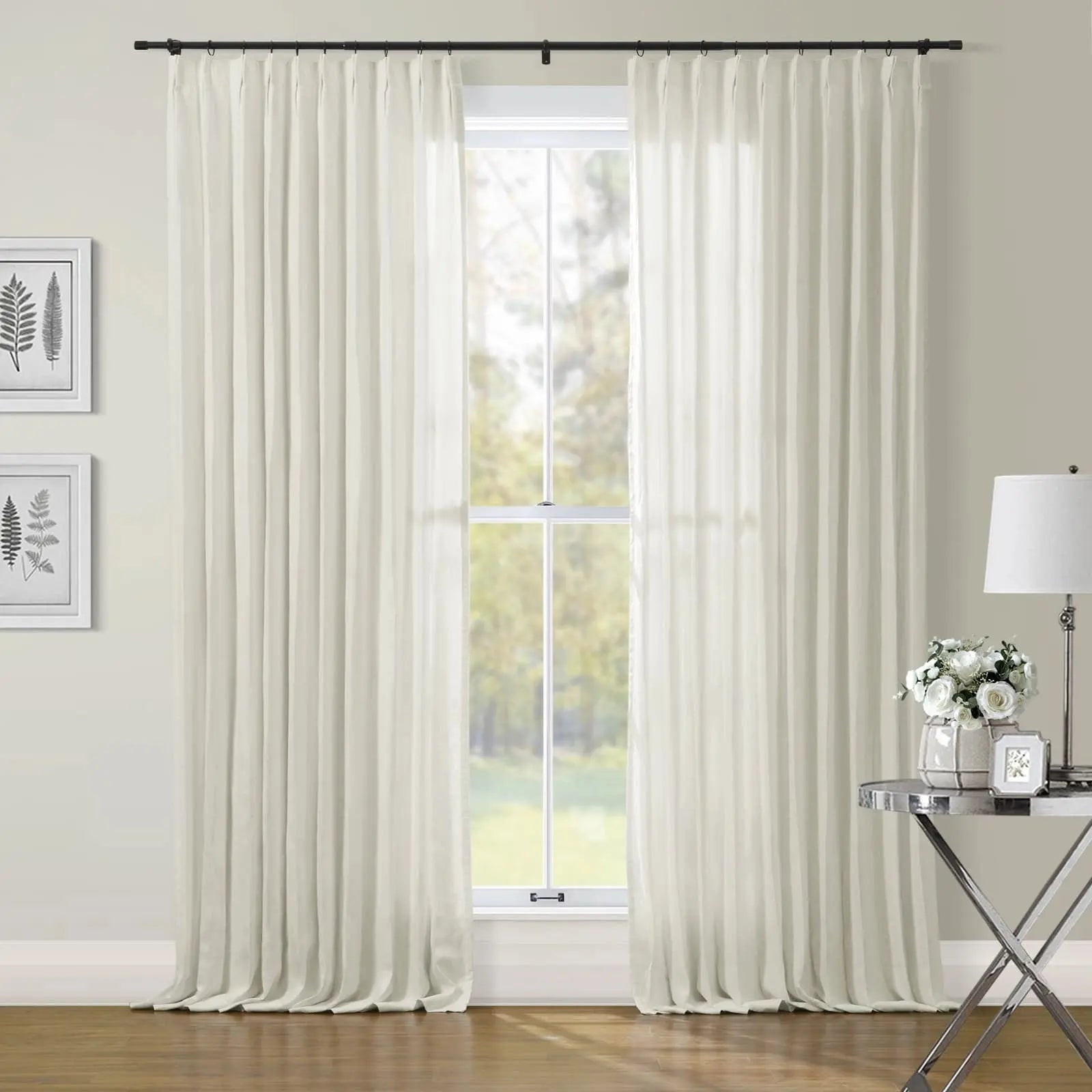 Premium Belgian Linen Flax Pleated Curtains - Blackout Drapes for Living Room & Bedroom - Eco-Friendly Natural Fiber Window Treatments for Home Decor