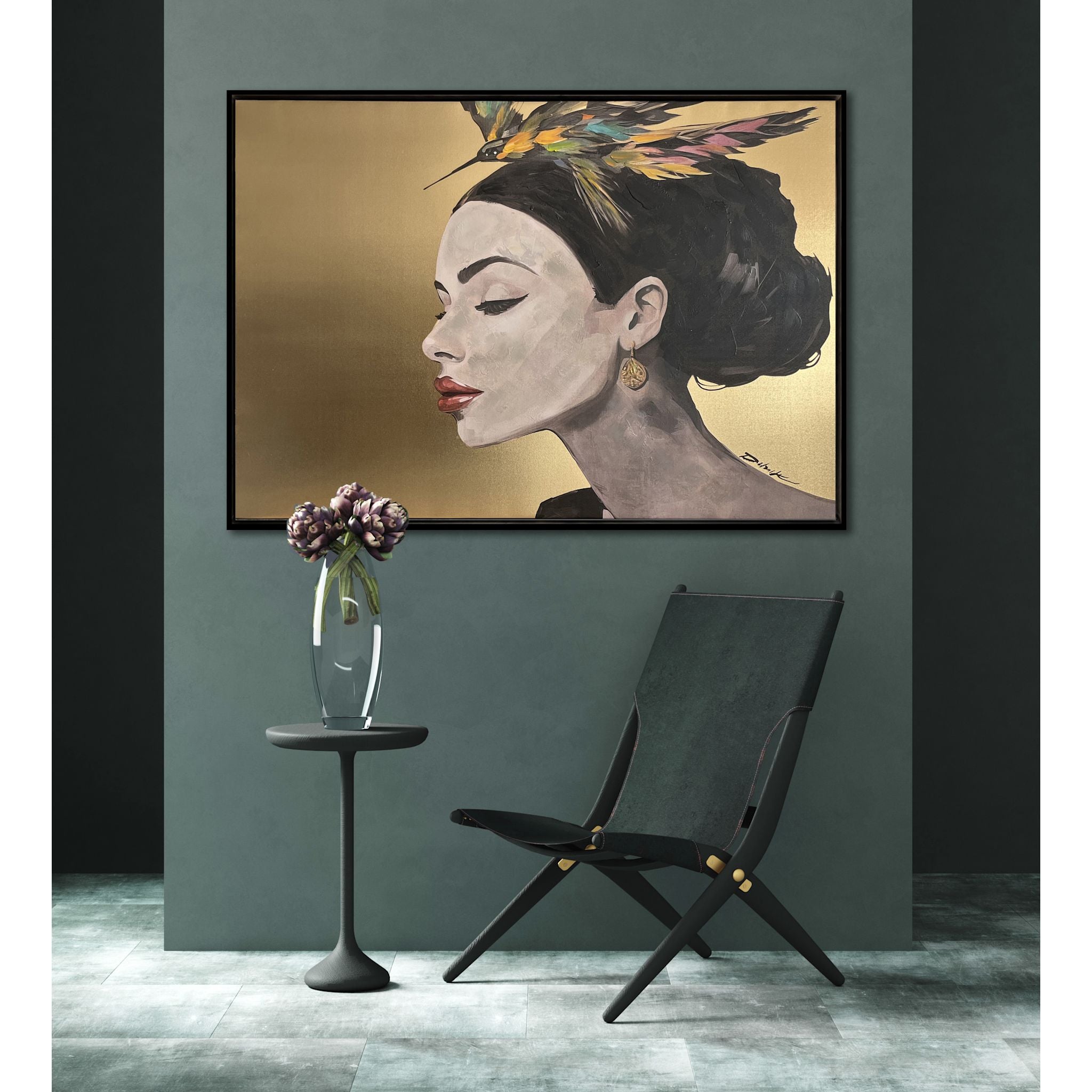 Bird and Beauty Wall Art - 41x29 Inches Framed Canvas Print - Perfect for Living Room, Bedroom & Office Decor