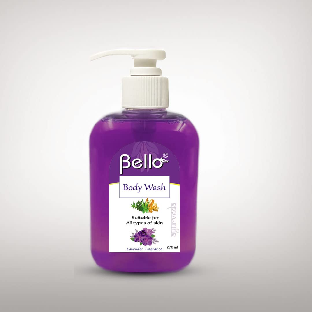 Bello Pure & Gentle Body Wash 270ml - Refreshing Hydrating Lavender Scent | Paraben Free, Sulfate Free | Moisturizing Shower Gel for Dry Sensitive Skin | Perfect for Relaxing Bath & Daily Shower Routine