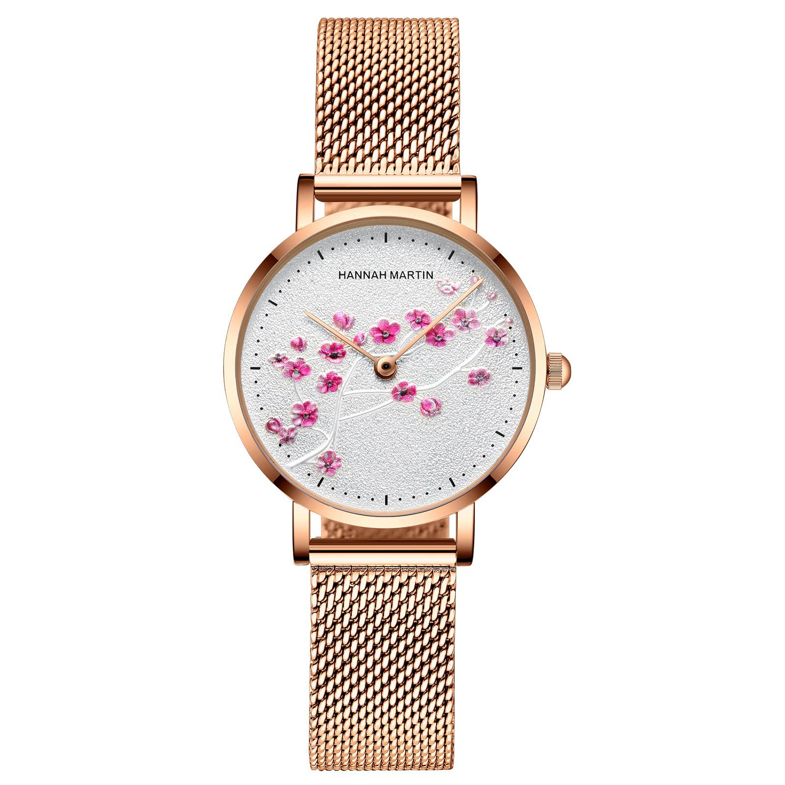 CNMJI Women's Fashion Watches - Elegant Analog Quartz Wristwatch with Leather or Stainless Steel Mesh Band, Waterproof, Floral Plum Blossom Dial - Perfect for Office, Party & Everyday Wear