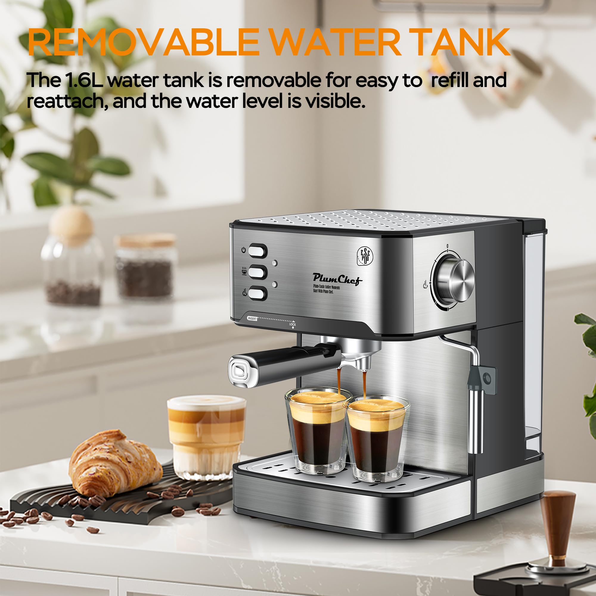 20 Bar Professional Espresso Machine with Milk Frother - Dual Shot & ESE Pod Compatible - 54oz Removable Water Tank - Perfect for Home Baristas & Coffee Enthusiasts - Silver (Ideal for Home Kitchens, Offices & Coffee Shops)