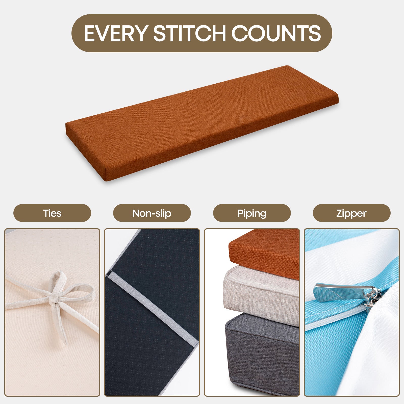 Waterproof Orange Custom Bench Cushion - Durable Outdoor Sofa Cushion & Chair Pads for Patio Furniture - Perfect for Garden, Deck, Poolside and Backyard Relaxation