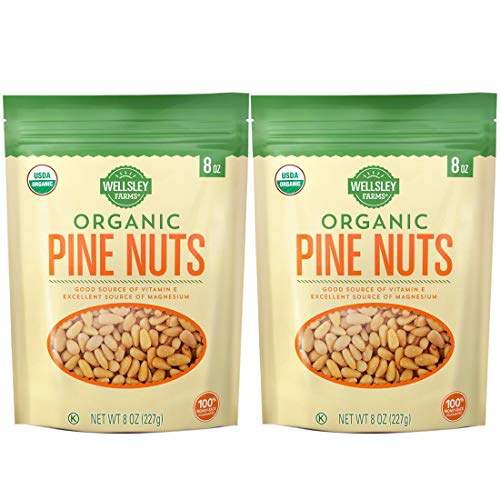 Organic Pine Nuts by Wellsley Farms - 8 oz (2 Pack) | Premium Quality, Non-GMO, Raw & Unsalted | Perfect for Pesto, Salads, Baking & Cooking