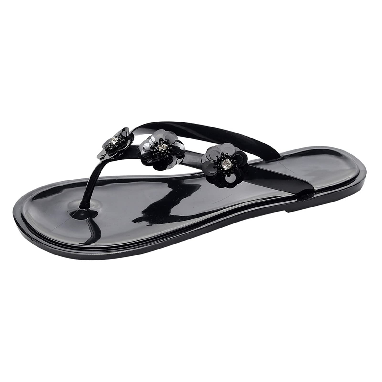 Women's Fashion Wedge Sandals with Clip Toe & Sequin Flower Design - Flat Bottom Summer Beach Sandals for Women | Perfect for Vacation, Pool Parties & Casual Outings