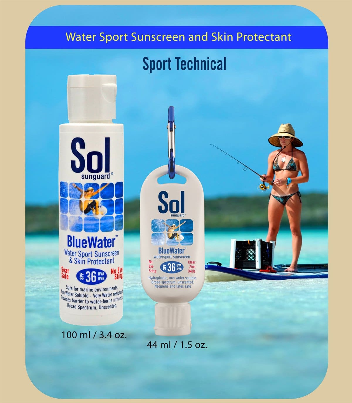 SOL Blue Water SPF 36 Sunscreen - Waterproof & Reef Safe Sunscreen for Swimming, Surfing & Outdoor Activities | Broad Spectrum UVA/UVB Protection for Face & Body