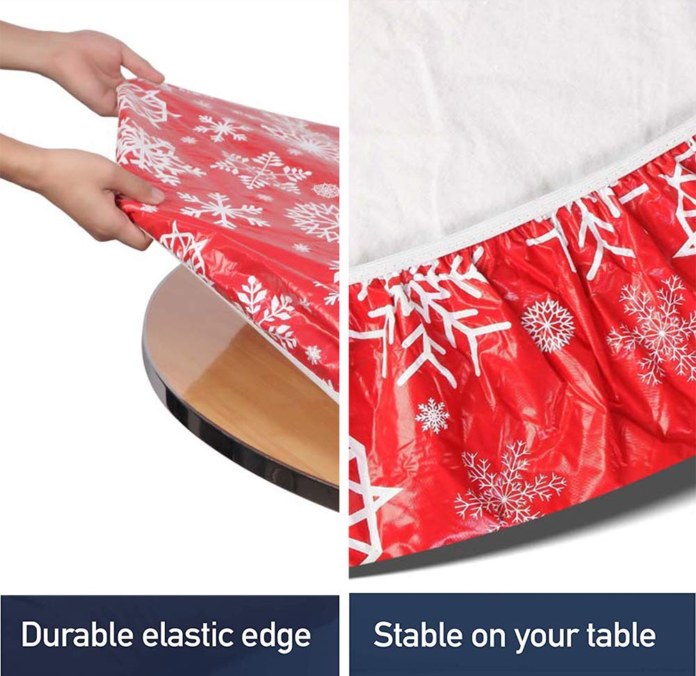 Washable Elastic Edged Round Tablecloth - 27 Inch Tight Fit Yellow Geometric Table Cover for Outdoor, Patio, Kitchen & Dining Room | Waterproof & Wipeable for Easy Cleaning | Perfect for Picnics, BBQs, and Family Gatherings