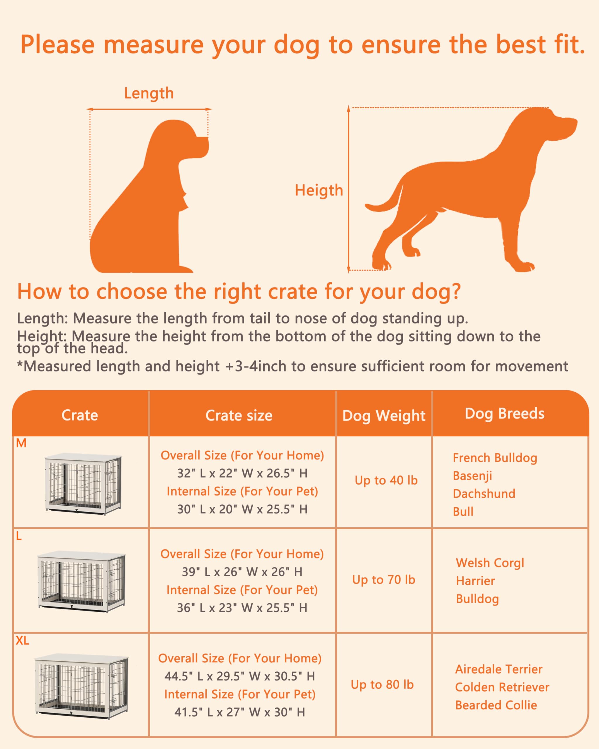 Piskyet White Wooden Dog Crate Furniture with Divider Panel - 37.8