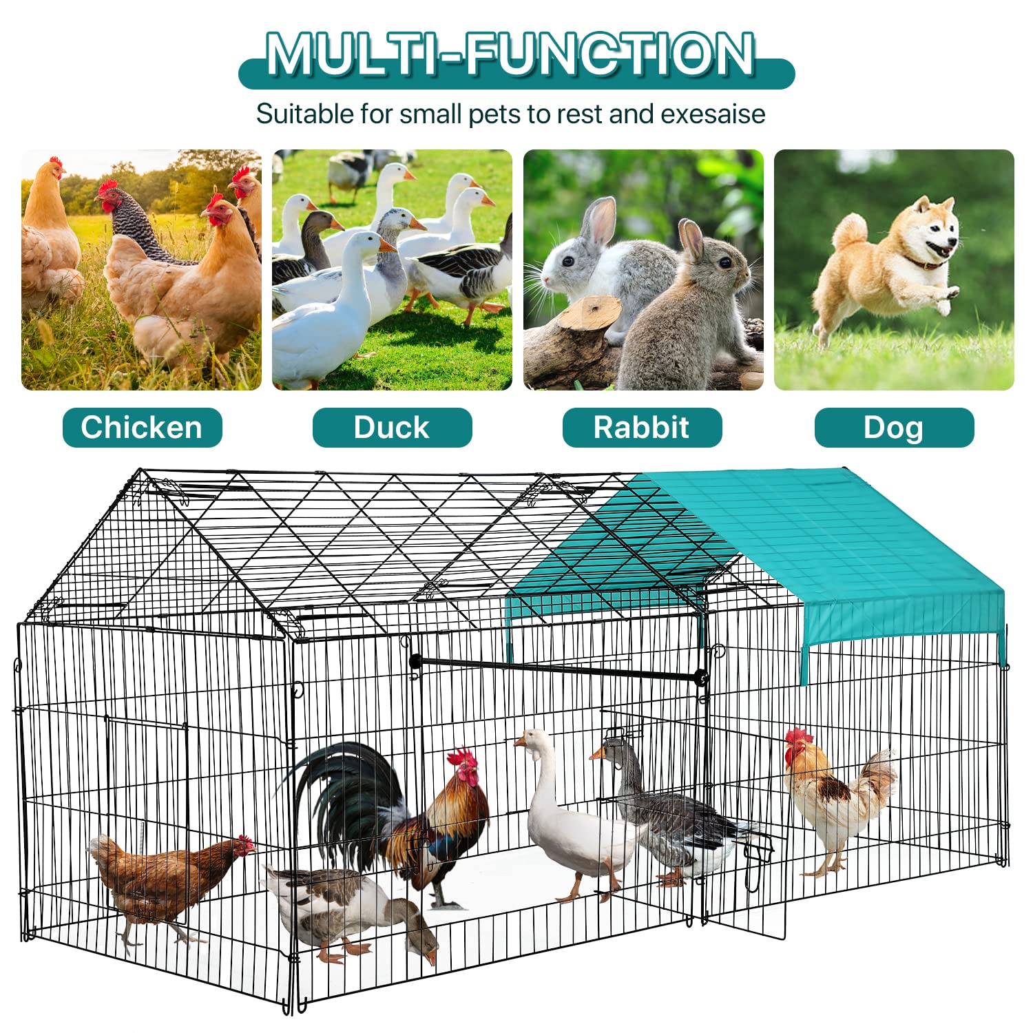 Large Metal Chicken Coop - Foldable Outdoor Poultry Run with Waterproof & UV-Resistant Cover | Backyard Chicken Pen for Ducks, Rabbits & Small Animals | Perfect for Farm, Homestead & Pet Shelter Use