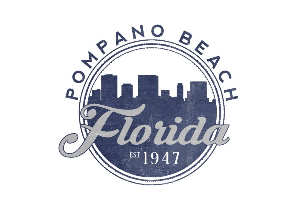 Florida Pompano Beach Skyline Seal Blue Wall Art Poster 12x18 - Coastal Decor for Living Room, Bedroom & Office