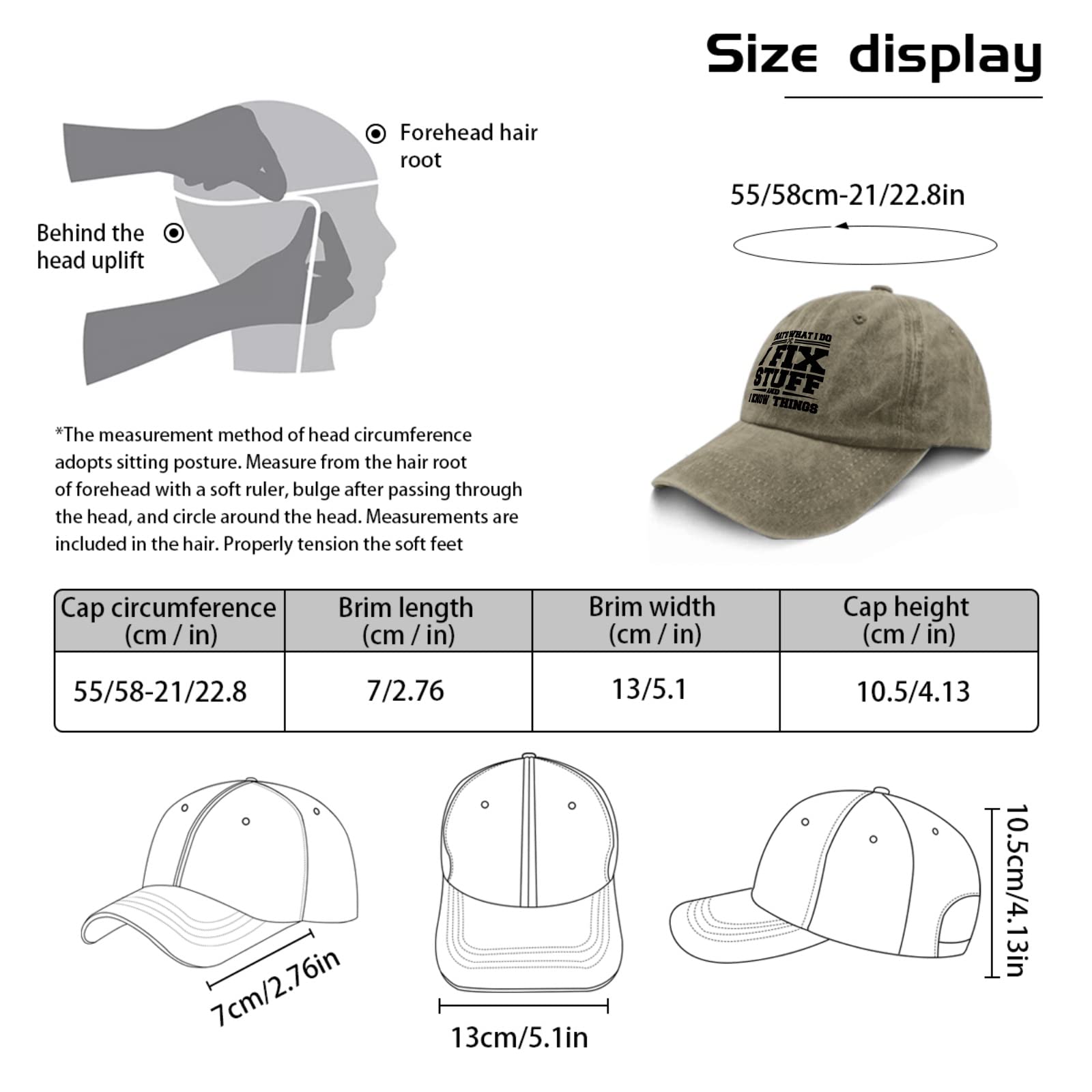 Funny Graphic Baseball Cap for Men - 'That's What I Do I Fix Stuff and I Know Things' Adjustable Dad Hat - Perfect for Casual Wear, Outdoor Activities & Gifts