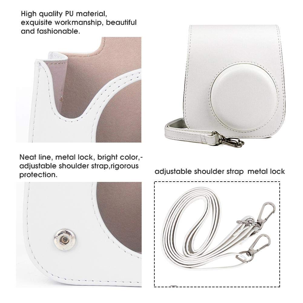 Fujifilm Mini 11 Camera Protector Cover - Adjustable Shoulder Strap Camera Case Bag, Durable & Stylish White Protective Pouch for Travel, Outdoor Photography & Everyday Use