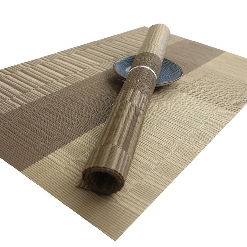 Premium PVC Woven Vinyl Placemats Set of 4 - Heat-Resistant, Non-Slip Table Mats for Dining, Kitchen, and Party Decor (Golden) - Elegant & Durable Table Protection for Everyday Meals and Special Occasions