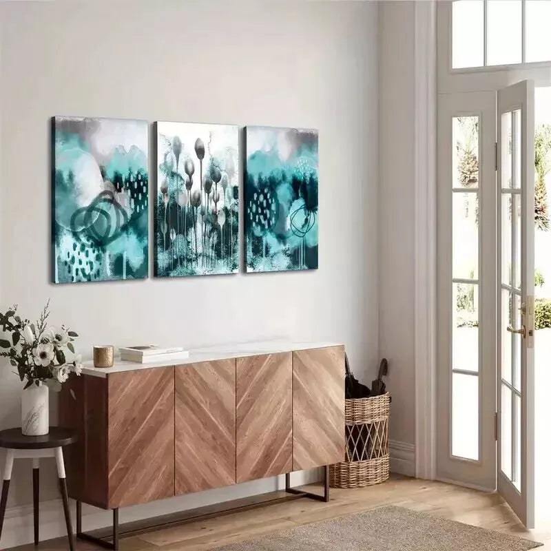 3-Piece Turquoise Abstract Wall Art Set - Framed Canvas 50x70cm (20x28in) - High Quality Print - 100% Australian Made - Ready to Hang - Perfect for Living Room, Bedroom & Office Decor