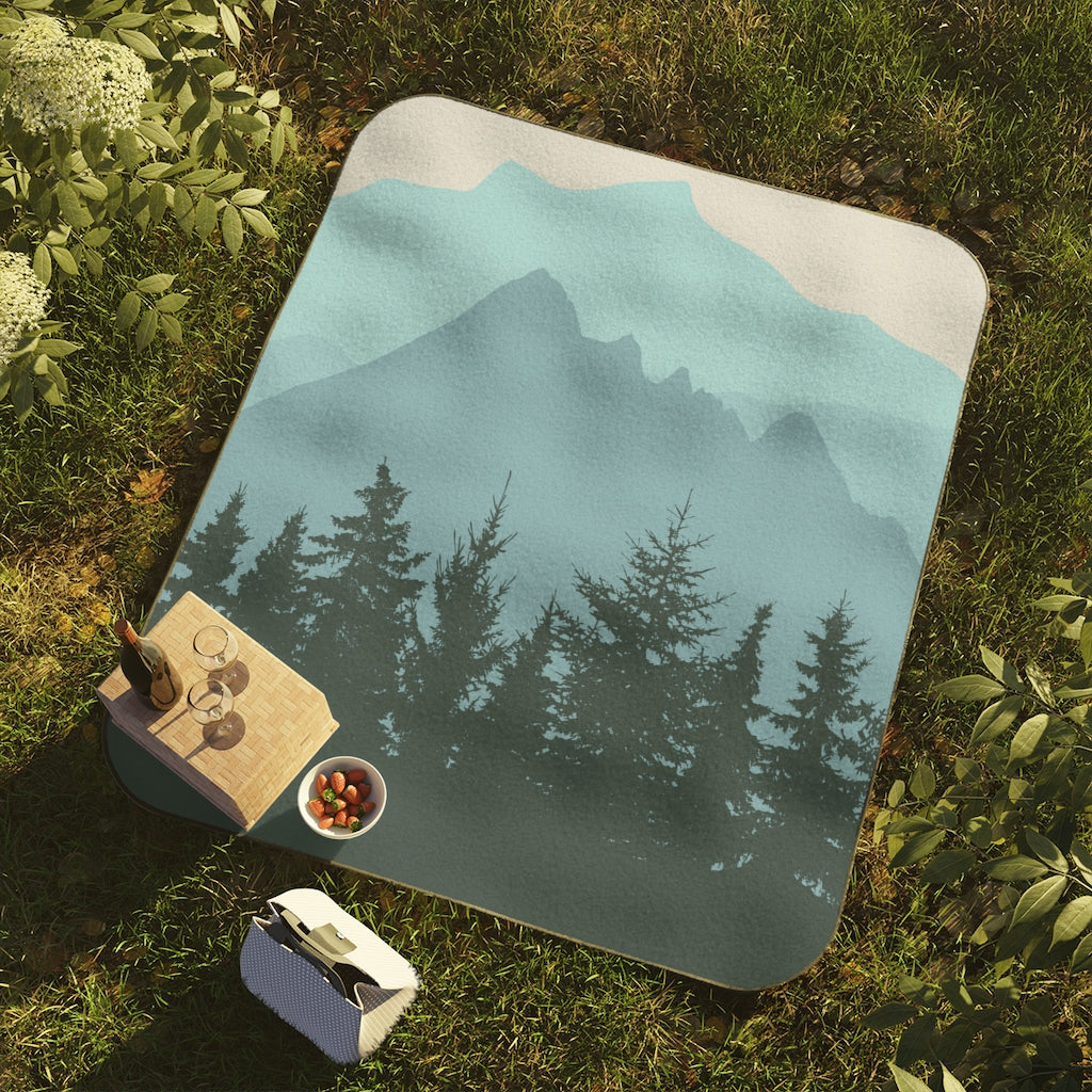 Waterproof Picnic Blanket with Strap - Tree & Mountain Pattern Outdoor Blanket for Beach, Park, Camping & Picnics - Portable Travel Mat for Hiking, Concerts & Backyard Gatherings