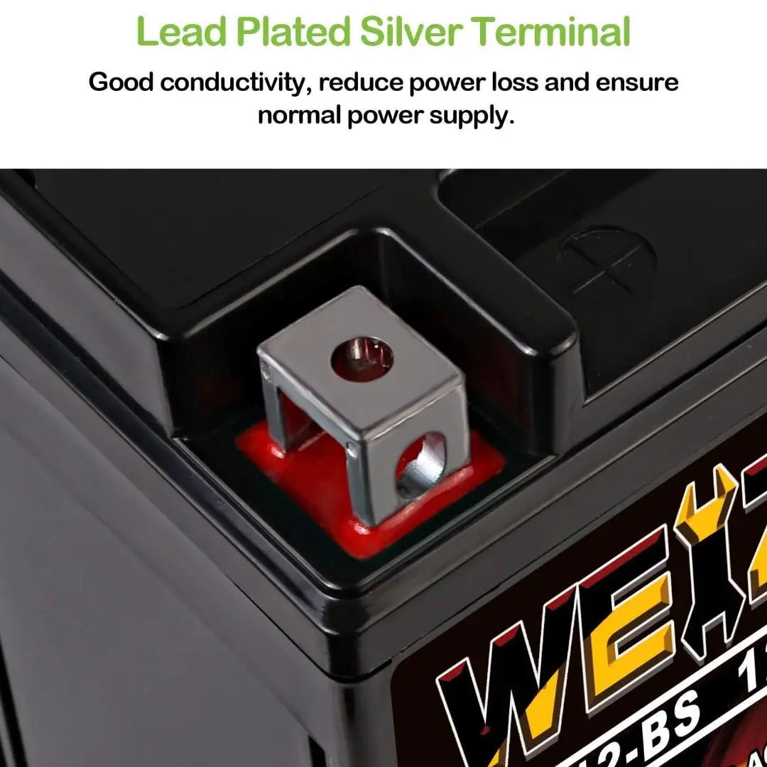 WEIZE YTX12-BS 12V 10Ah AGM Sealed Motorcycle Battery - Maintenance Free, High Performance, Rechargeable ATV Battery Compatible with Honda, Kawasaki, Suzuki - Perfect for Off-Road, Dirt Bikes & Powersports Vehicles