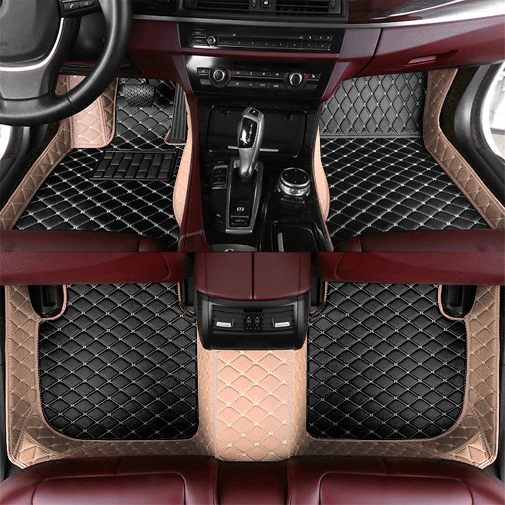 Premium All-Weather Leather Floor Mats for Jeep Wrangler JK 4-Door (2011-2017) - Luxury Carpet Protection, Beige & Black - Perfect for Off-Road Adventures & Daily Commutes