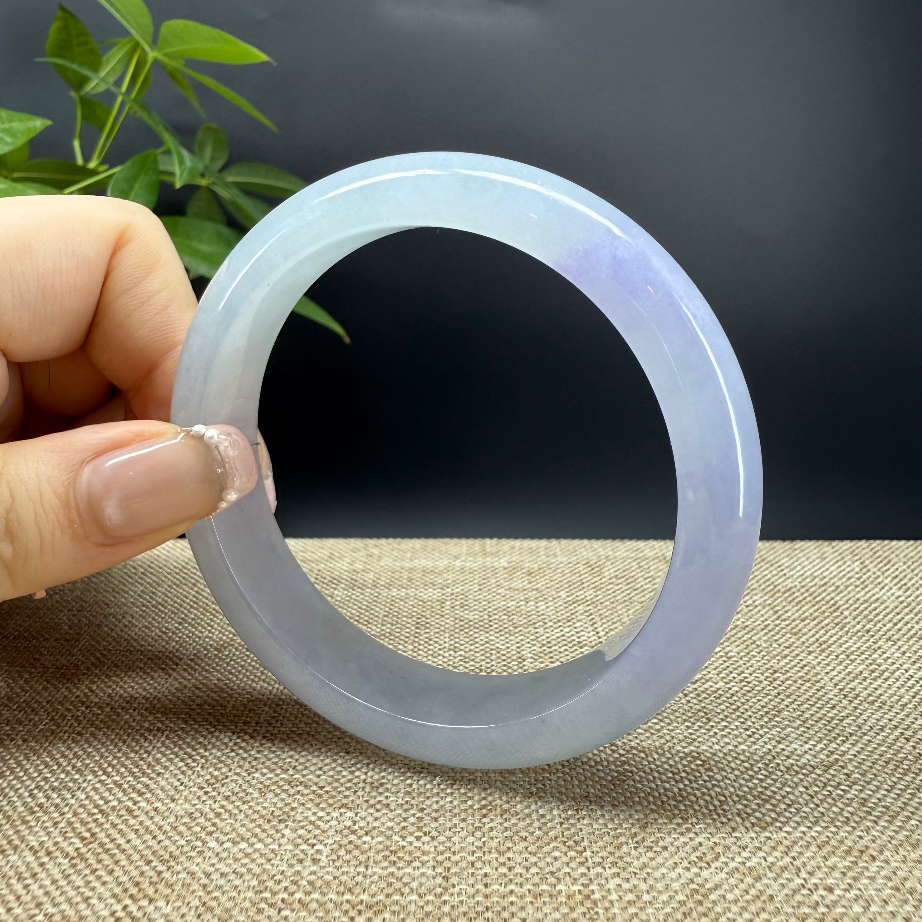 Authentic Burmese Icy Lavender Green Jadeite Bangle Bracelet 61mm - Elegant Handmade Jewelry for Women, Perfect for Weddings, Parties & Special Occasions