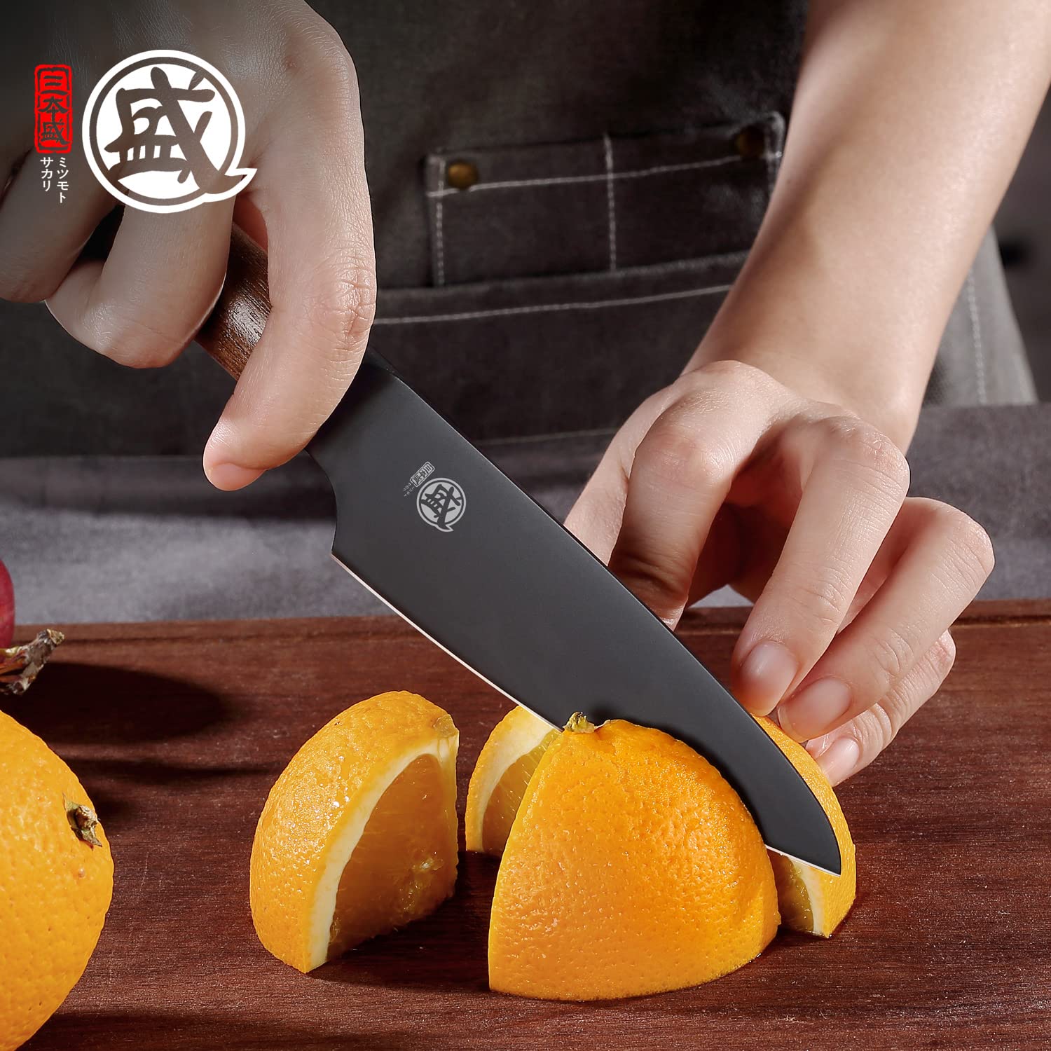 MITSUMOTO SAKARI 4.5 Inch Japanese Paring Knife - Professional Black Titanium Coated Fruit Knife | Ultra Sharp German Alloy Steel Petty Chef Knife with Walnut Handle | Perfect for Peeling, Slicing Fruits & Precision Kitchen Tasks