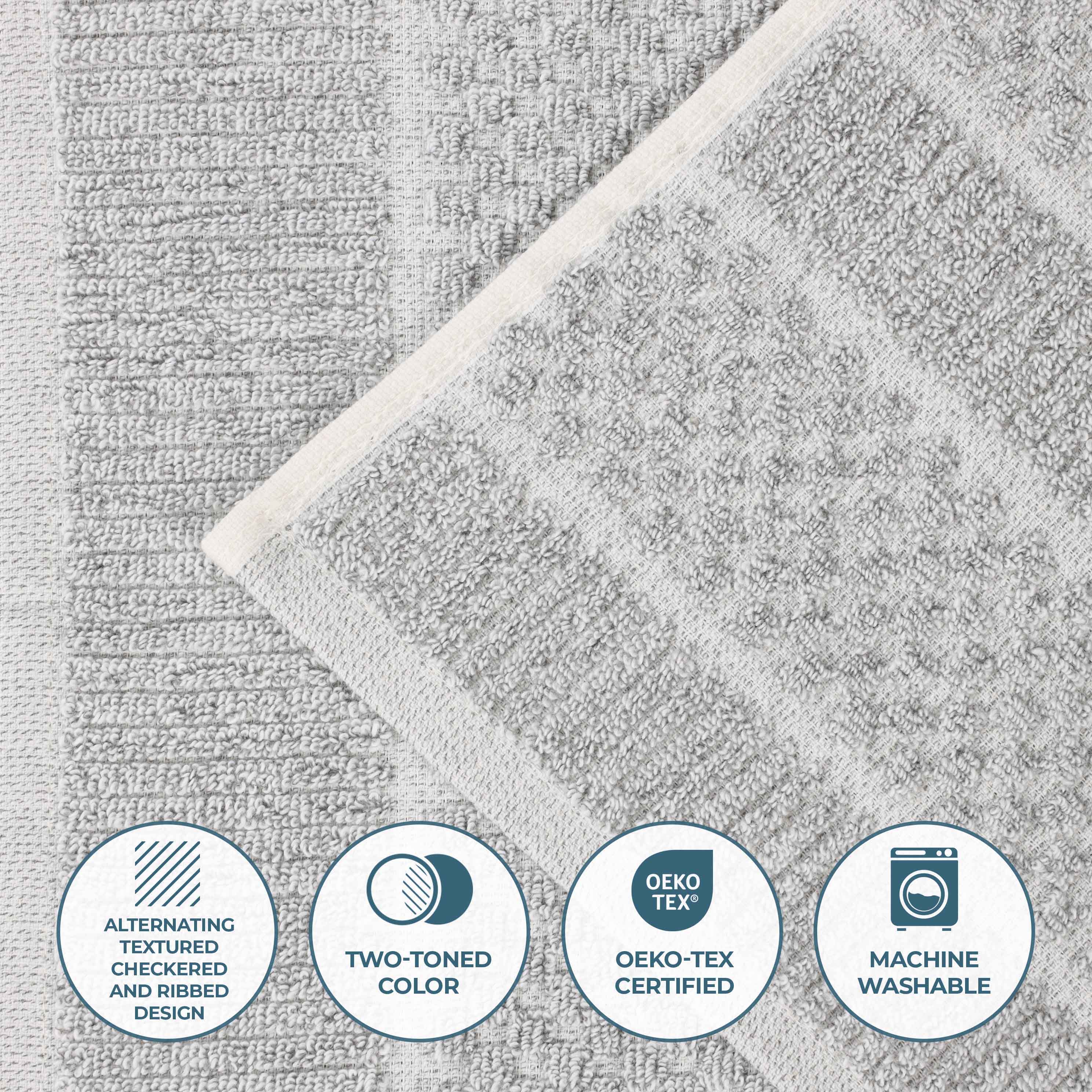Premium Cotton Blend Checkered and Ribbed Hand Towels Set of 6 - Soft Absorbent Bath & Kitchen Towels for Guest Bathroom, Powder Room, and Spa Use