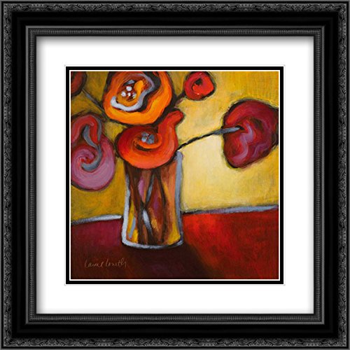 Loreth Lanie 15x15 Black Ornate Framed Double Matted Museum Art Print - Red Poppies in Vase Painting - Perfect for Living Room, Bedroom & Office Wall Decor