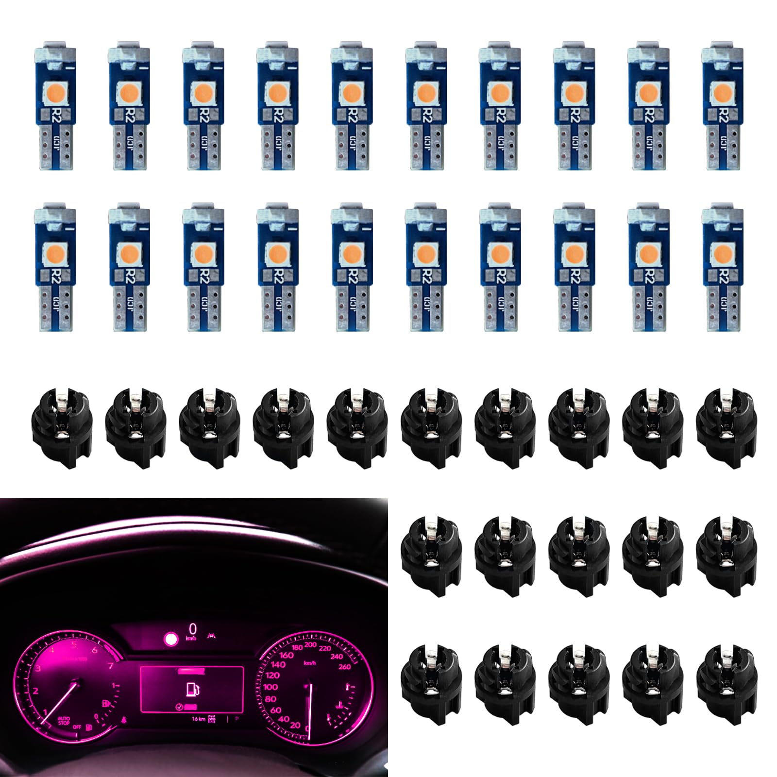 Super Bright NTNEV LED Bulb Dash Lights - T5 37 74 LED Bulb with Twist Lock Socket for PC74 PC37 Dashboard, Instrument Panel & Gauge Cluster - Perfect for Map Light, Vanity Mirror & Glove Box Indicator (Purple) - Ideal for Car Interior Lighting & Night Driving