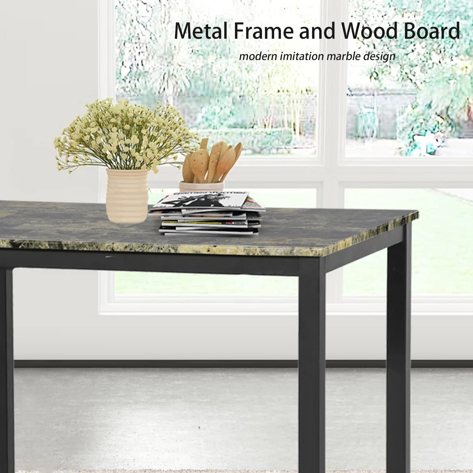 3-Piece Faux Marble Dining Table Set - Rectangular Counter Height Kitchen Table with 2 Cushioned Chairs | Modern Bar Table Set for Small Spaces | Perfect for Apartments, Breakfast Nooks & Cozy Kitchens