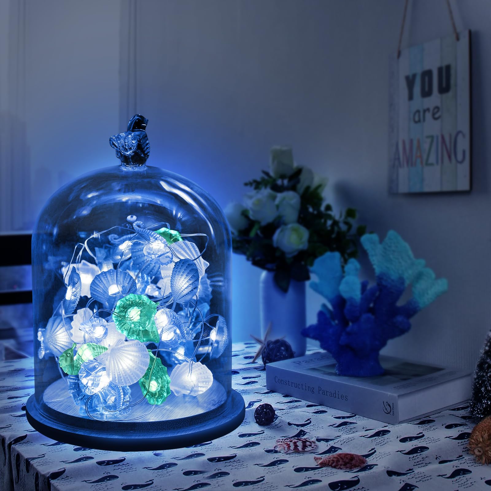 Seahorse Starfish Fairy String Lights - 20FT 60LED USB Battery Powered for Bedroom Christmas Decor