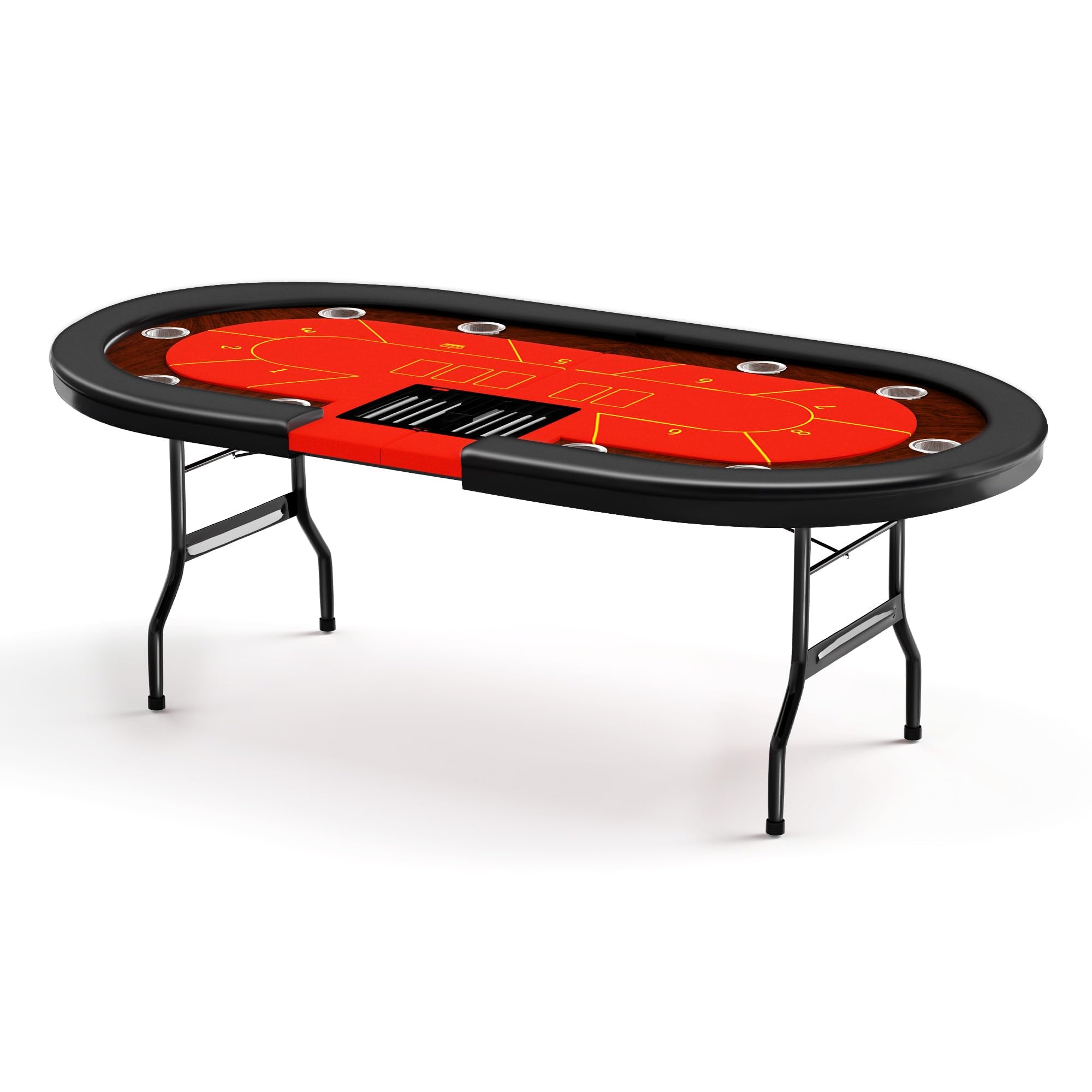 Premium 10 Player Foldable Poker Table with Cup Holders - 84 Inch Portable Texas Holdem Table with Chip Tray & Padded Rails - Casino Style Folding Card Game Table in Stylish Red - Perfect for Home Game Nights, Poker Parties & Casino Themed Events