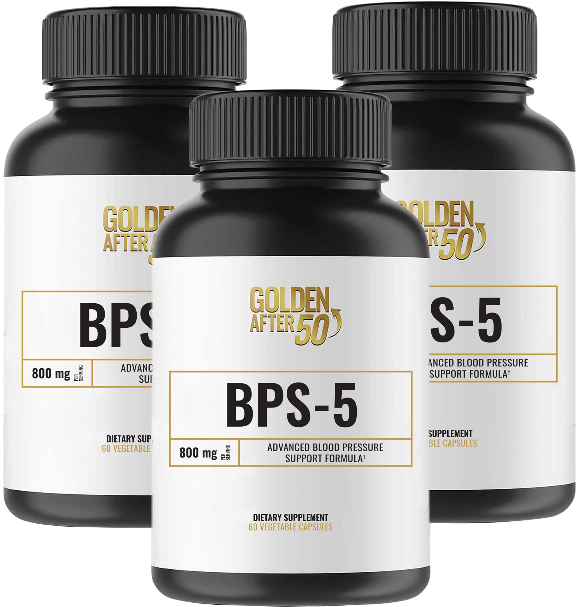 Golden After 50 BPS-5 Blood Pressure Support Supplement - 3 Bottles (800mg) with Magnesium, Grapeseed Extract & Hawthorn Berry - Promotes Healthy Circulation & Heart Function - Ideal for Daily Cardiovascular Support & Stress Relief