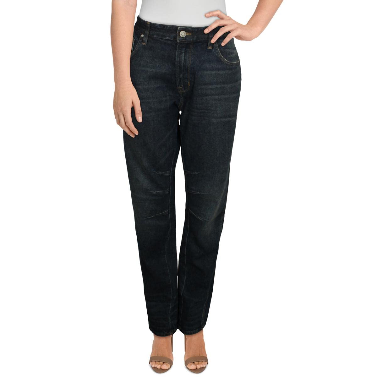 HUDSON Women's Mid-Rise Dark Wash Classic Straight Leg Jeans - Size 31 Blue Denim Pants for Casual Wear & Everyday Outfits