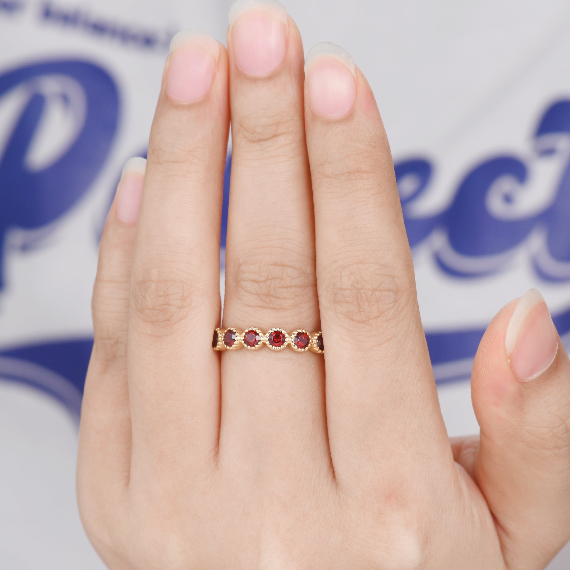14k Gold Garnet Wedding Band with Milgrain Detail - 3mm Dainty Birthstone Ring for Women | Perfect Birthday Gift, Anniversary Jewelry & Everyday Elegance