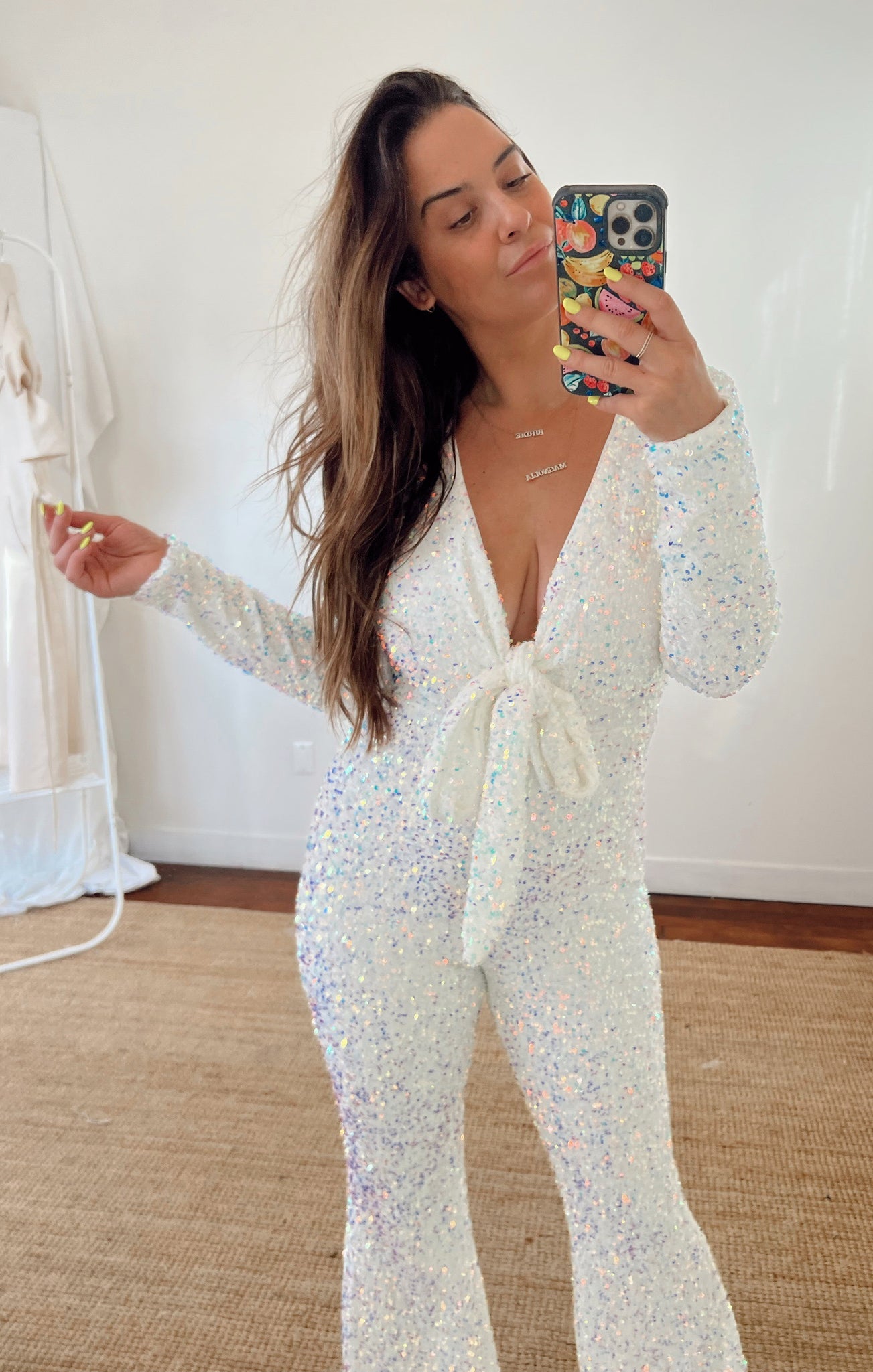 Martina Wrap Jumpsuit - White Sparkle Sequins Party Dress for Women | Elegant Evening Gown for Prom, Wedding & Special Occasions