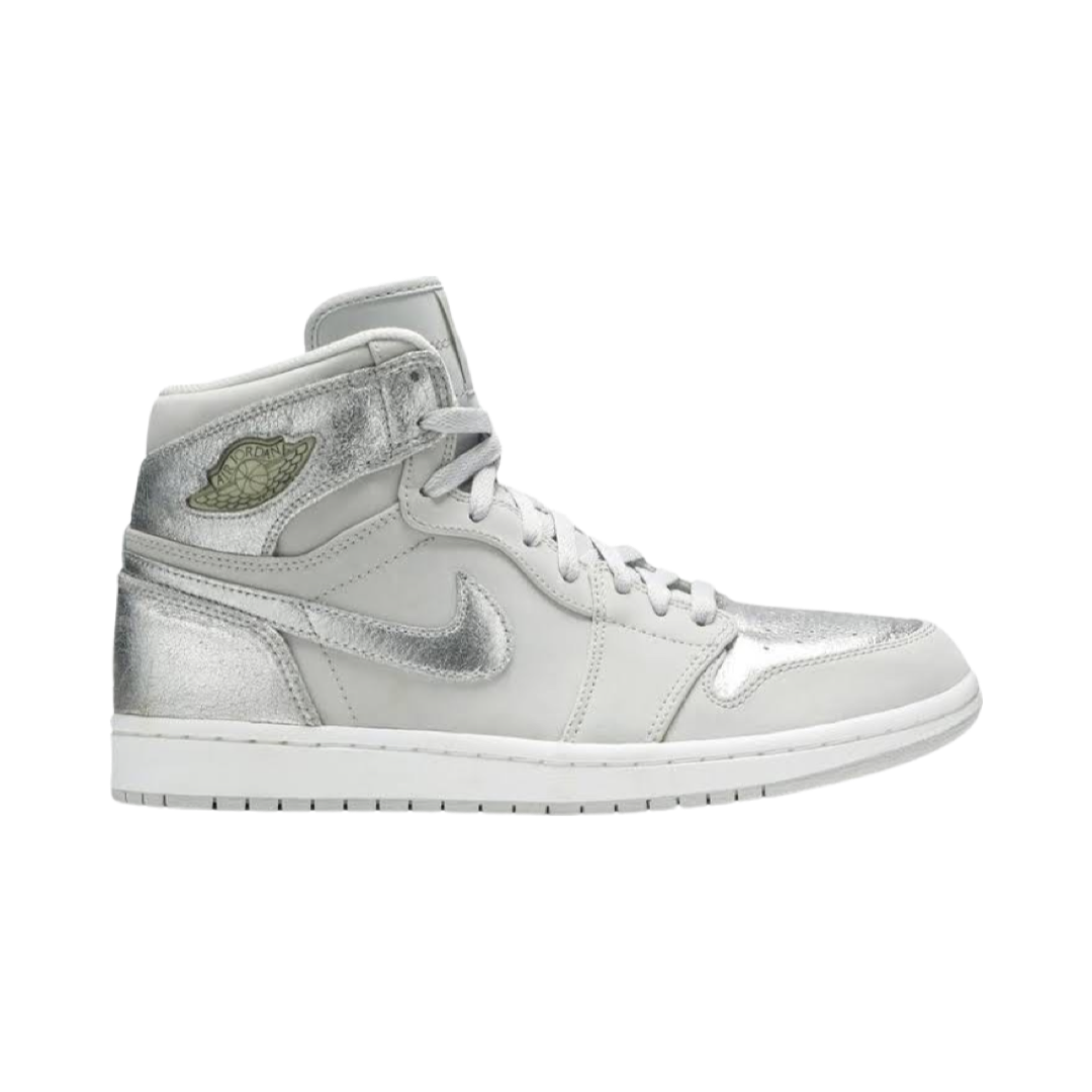 Air Jordan 1 High Retro CO JP Japan Silver Anniversary (2009) Special Edition Sneakers with Suitcase Box - Neutral Grey, Metallic Silver & White - Perfect for Collectors and Sneaker Enthusiasts