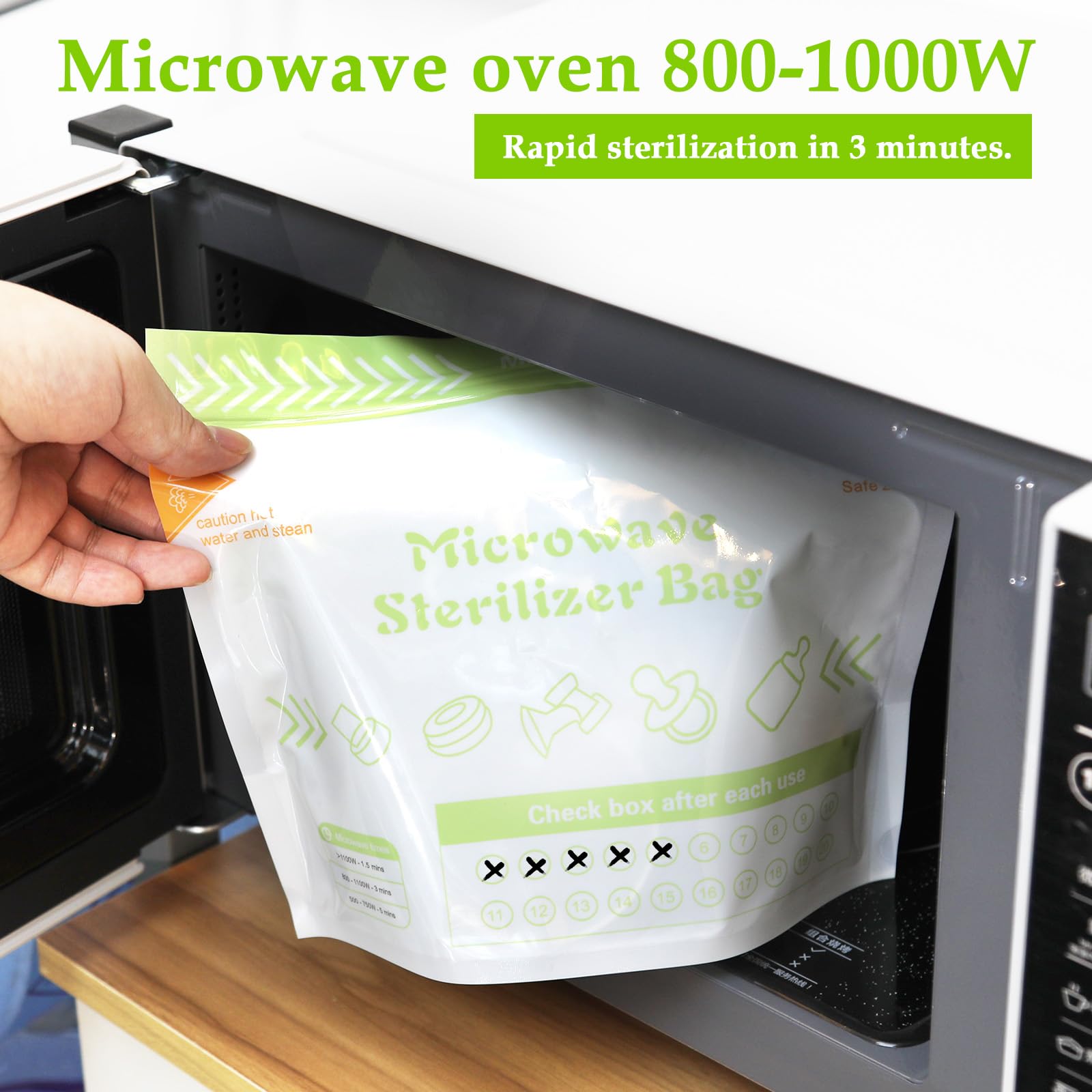 10-Pack Reusable Microwave Steam Sterilizer Bags for Baby Bottles, Breast Pump Parts & Momcozy S9 Pro/S12 Pro/V1/V2 Accessories – Safe, Quick & Portable Sterilization Solution for Travel & Home Use (20 Uses per Bag)