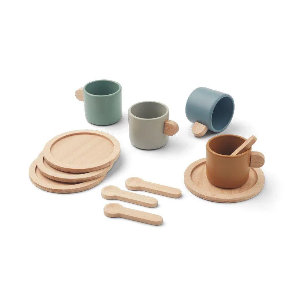 LIEWOOD Callum Toy Play Tableware Set - Blue & Multi-Color Mix for Kids Pretend Play, Tea Party & Learning Table Manners | Durable Plastic Dishware for Toddlers & Preschoolers