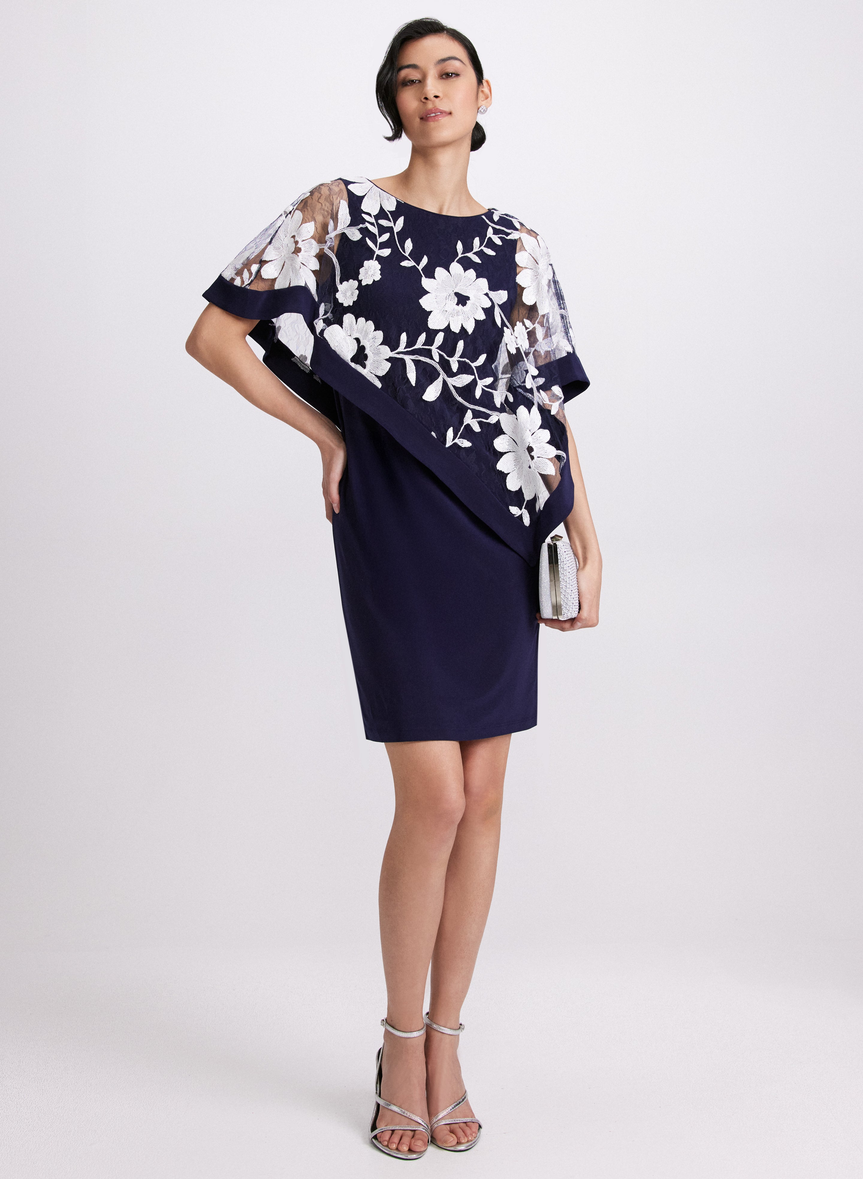 Elegant Floral Capelet Sheath Dress for Women - Perfect for Weddings, Parties & Special Occasions