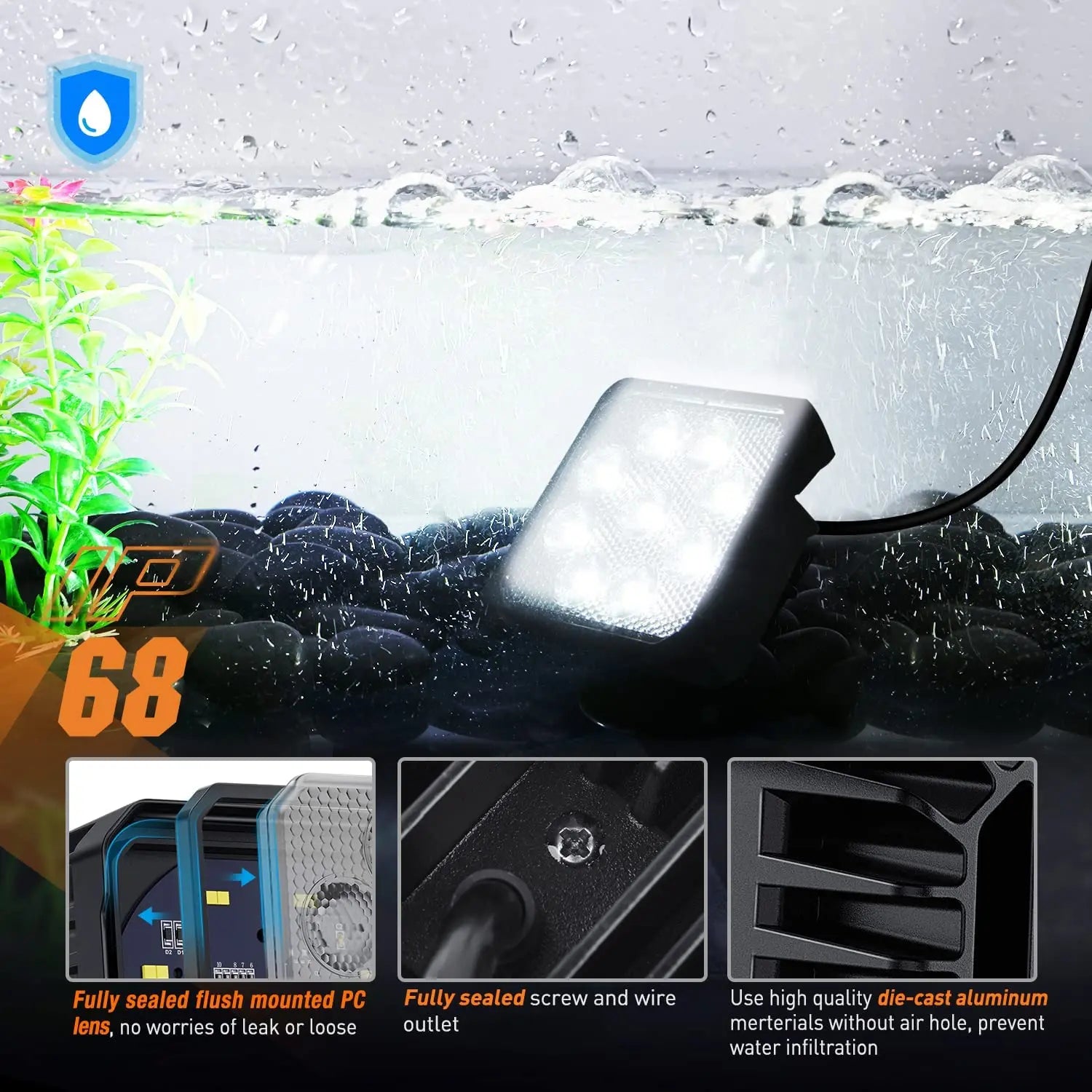 4 Inch 27W 3370LM Square LED Work Lights with Built-in EMC (2-Pack) - Bright Flood Lighting for Garage, Workshop, Warehouse, and Outdoor Job Sites