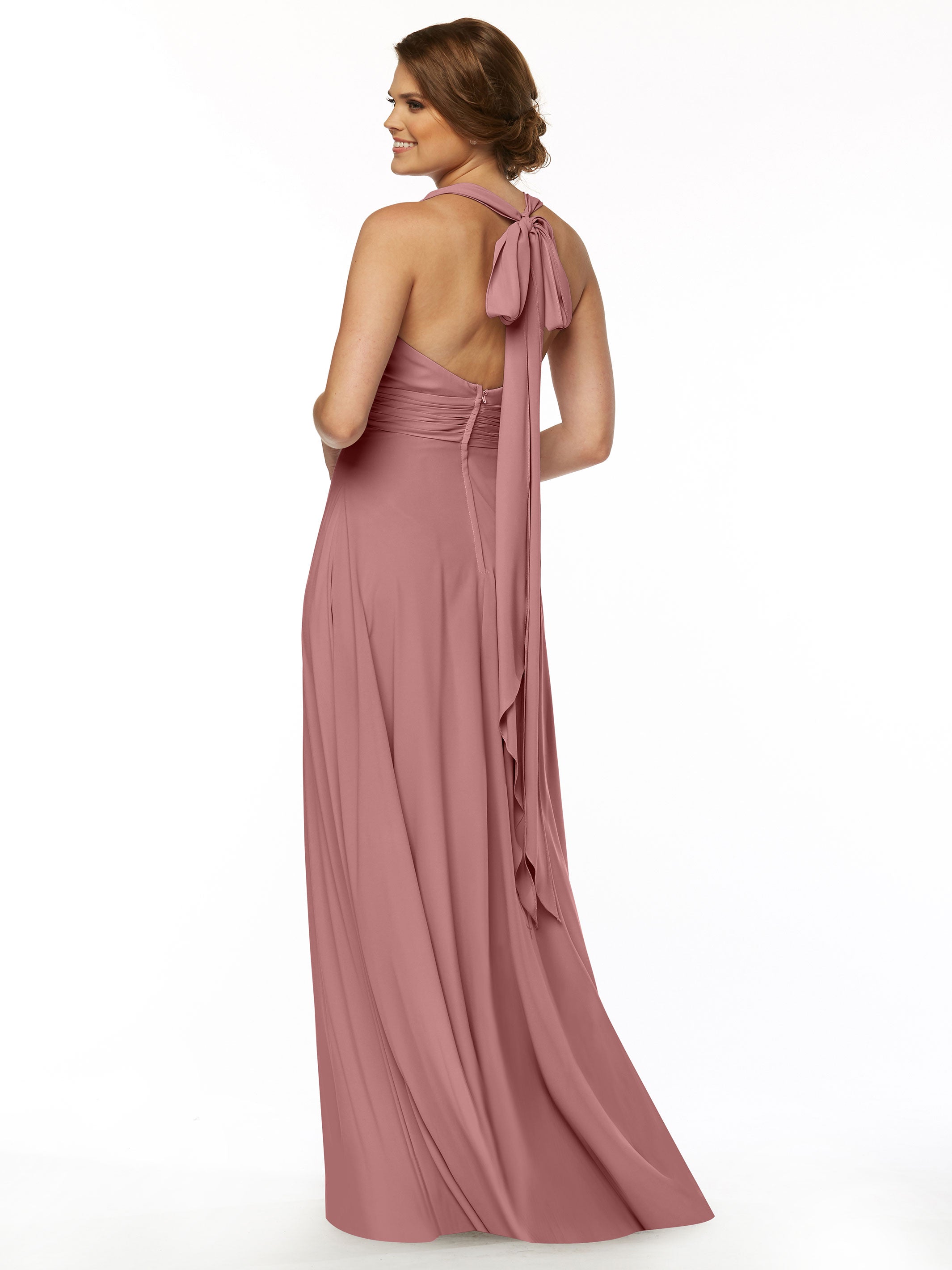 Elegant A-Line Stretch Chiffon Bridesmaid Dress with Halter V-Neck - Perfect for Weddings, Formal Events & Special Occasions