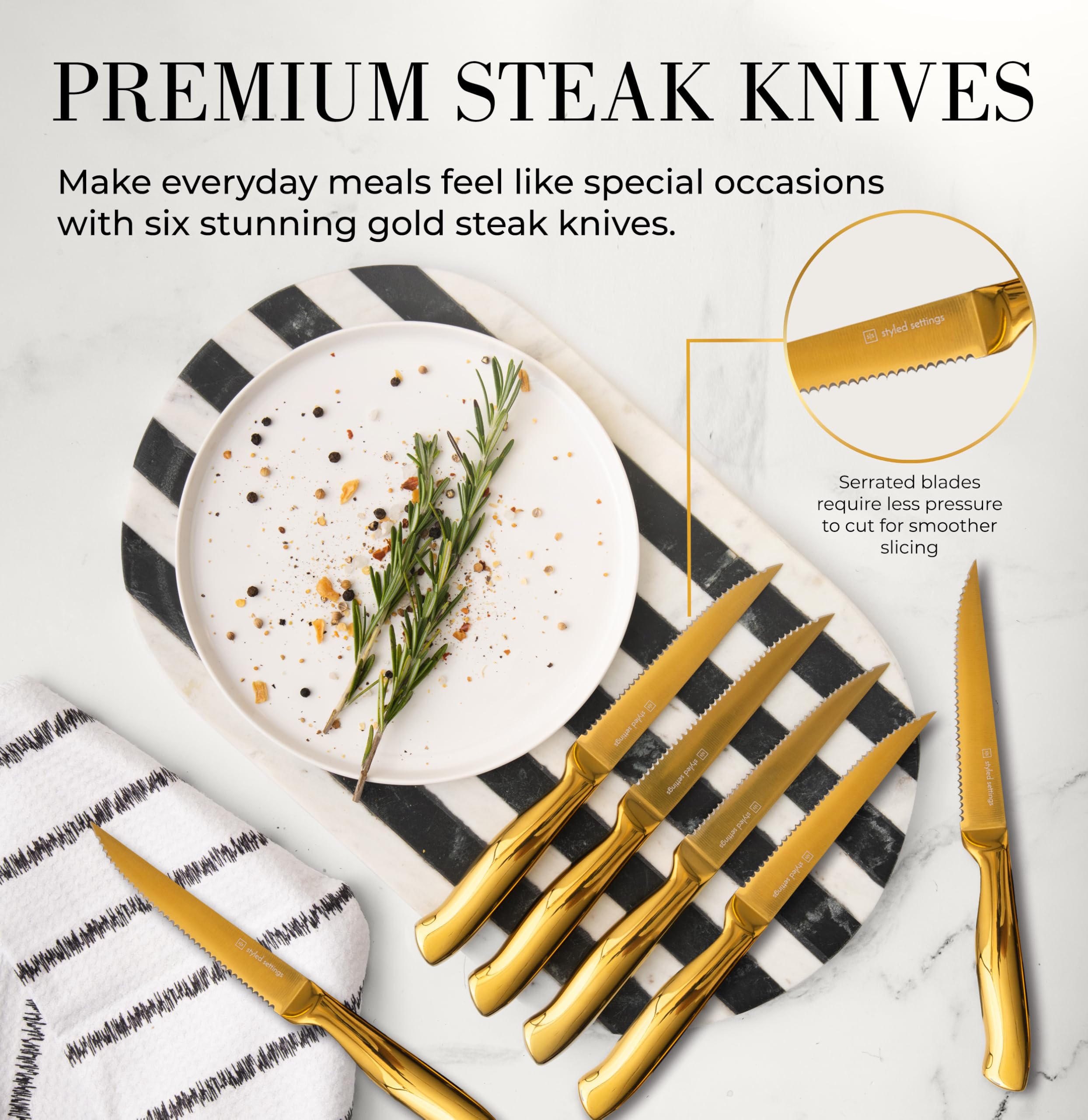 Premium 14-Piece White & Gold Knife Set with Block - Full Tang Kitchen Knives & Built-In Sharpener - Luxury Gold Kitchen Decor for Cooking, Entertaining & Gift Giving