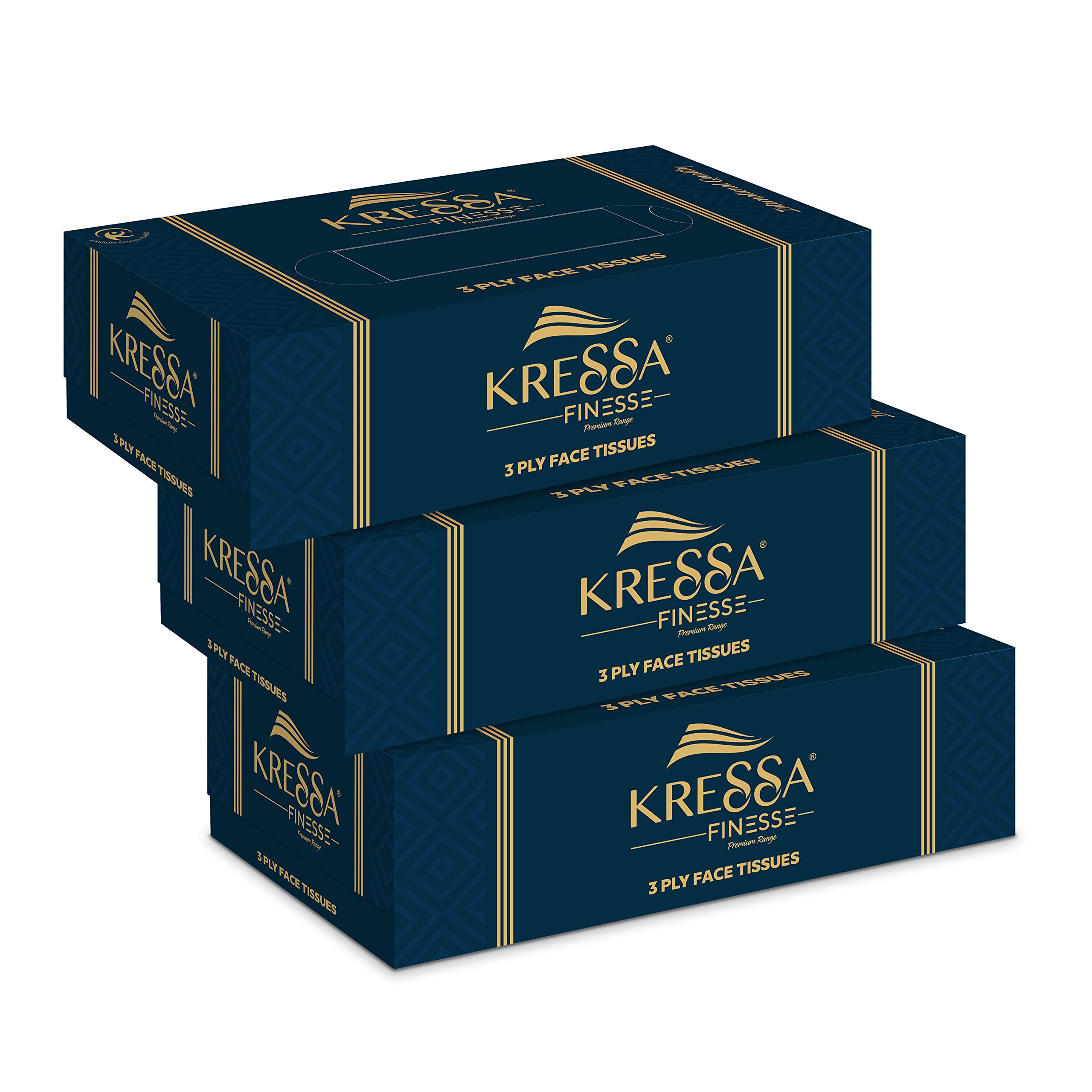 Premium Kressa 3-Ply Facial Tissues Box - 100% Natural Virgin Pulp | 3 Boxes (80 Tissues Each, Total 240) | Soft & Strong for Home, Office & Travel Use
