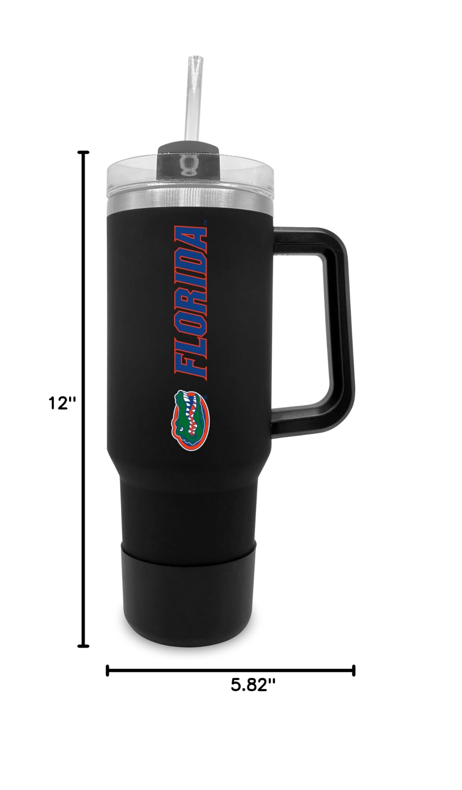 University of Florida Gators 40oz Insulated Stainless Steel Tumbler with Handle & Straw - Leakproof Black Water Bottle for College Students, Fans, Tailgating & Outdoor Activities