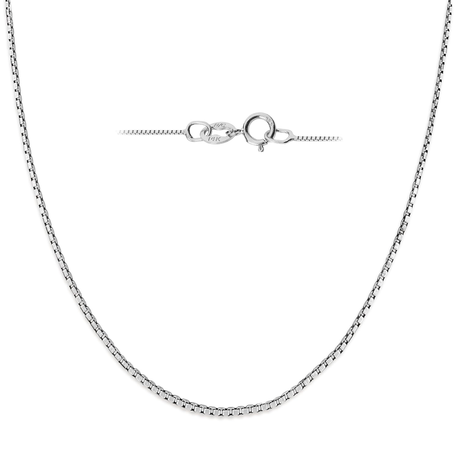 14K Gold Box Link Chain Necklace for Women - Solid White, Yellow or Rose Gold Square Box Design, Spring Ring Clasp, 0.6mm/1.0mm Thickness, 14-22 Inch Lengths with Gift Box - Perfect for Everyday Wear, Gifts & Special Occasions