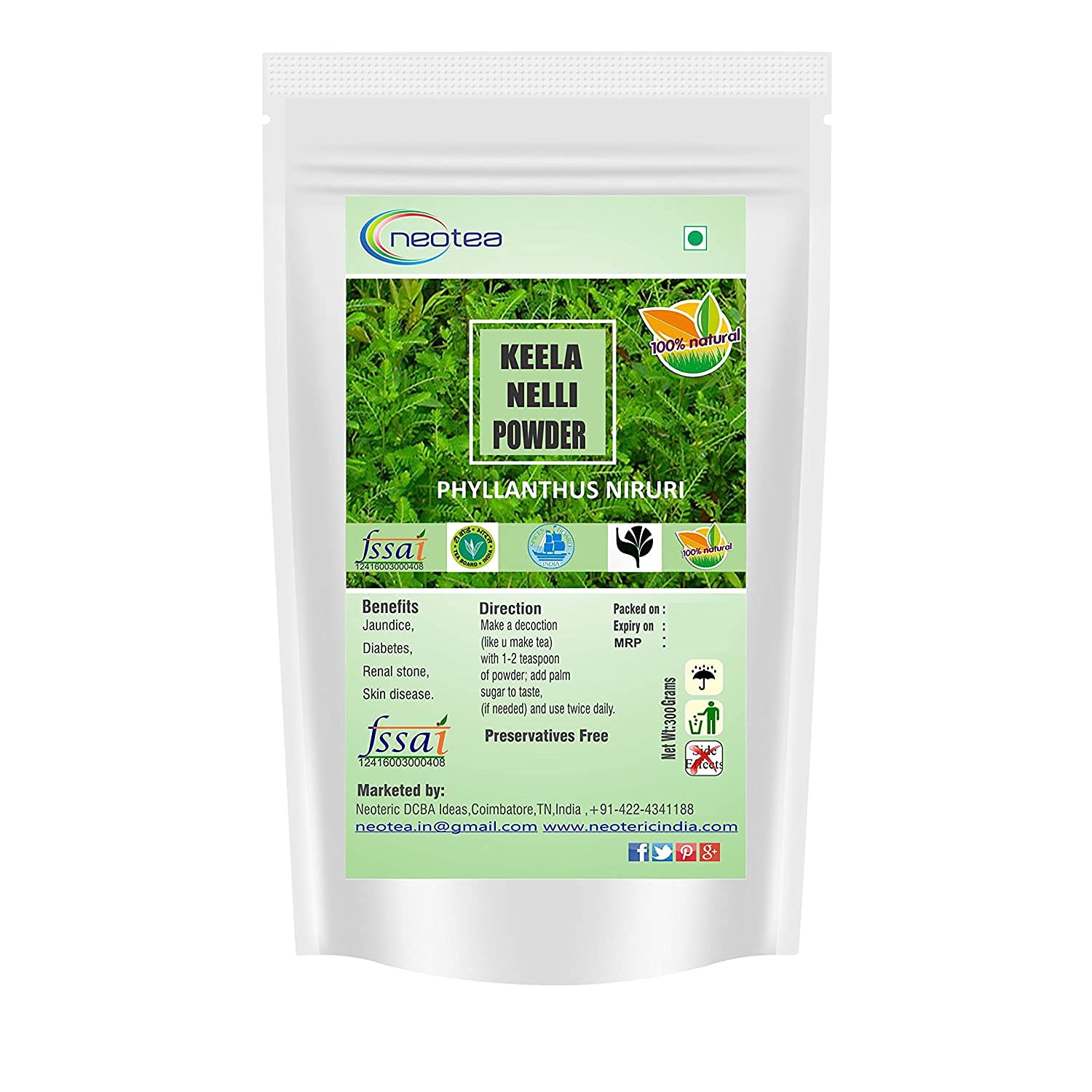 METROL Neotea Keelanelli (Bhumyamalaki/Phyllanthus Niruri) Organic Herbal Powder - 300g | Natural Liver Support & Ayurvedic Detox Supplement for Wellness & Immunity Boost